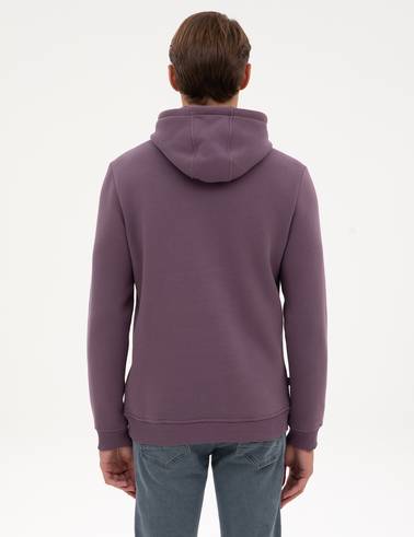 Mor 2 İplik Regular Fit Kapüşonlu Basic Sweatshirt