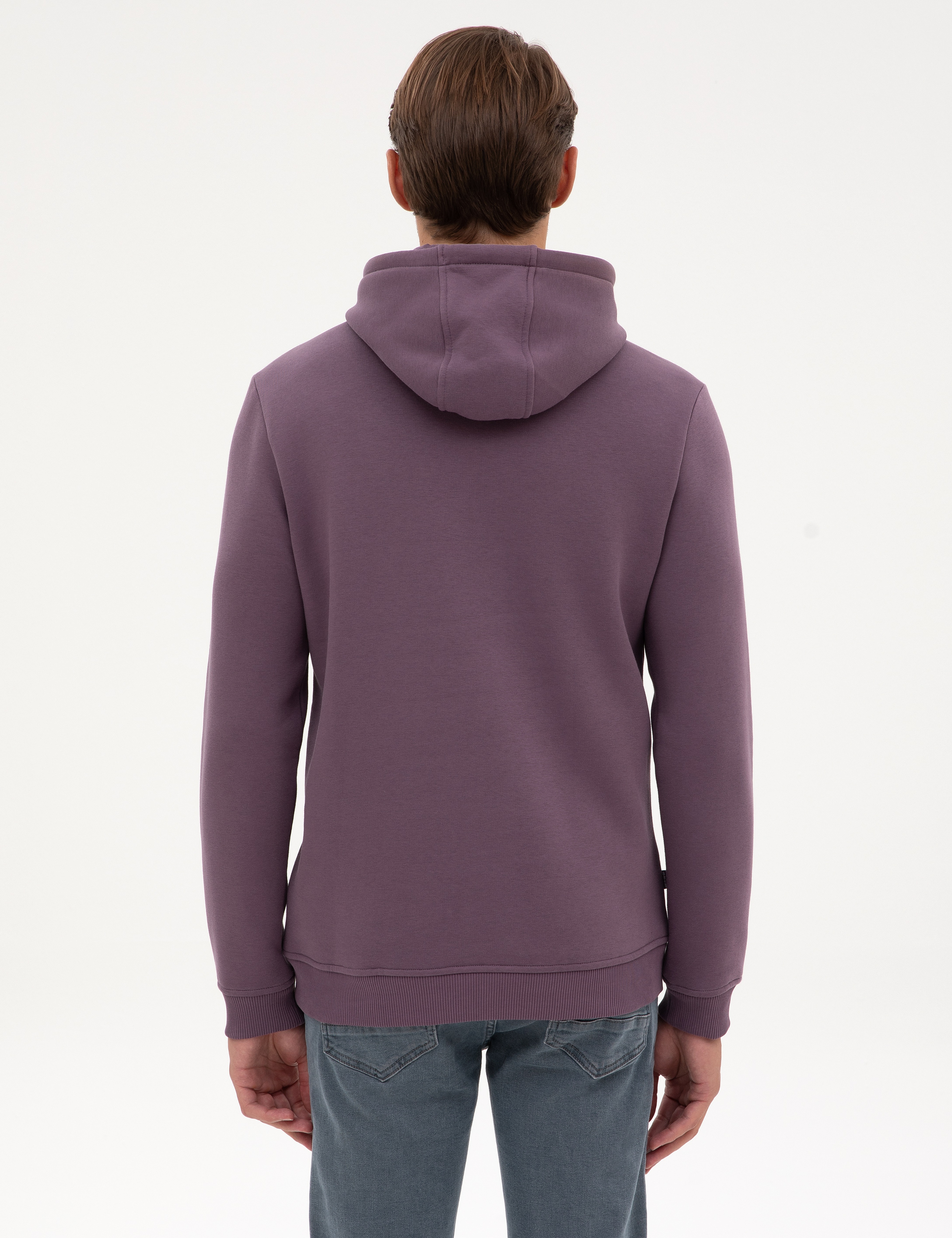 Mor 2 İplik Regular Fit Kapüşonlu Basic Sweatshirt