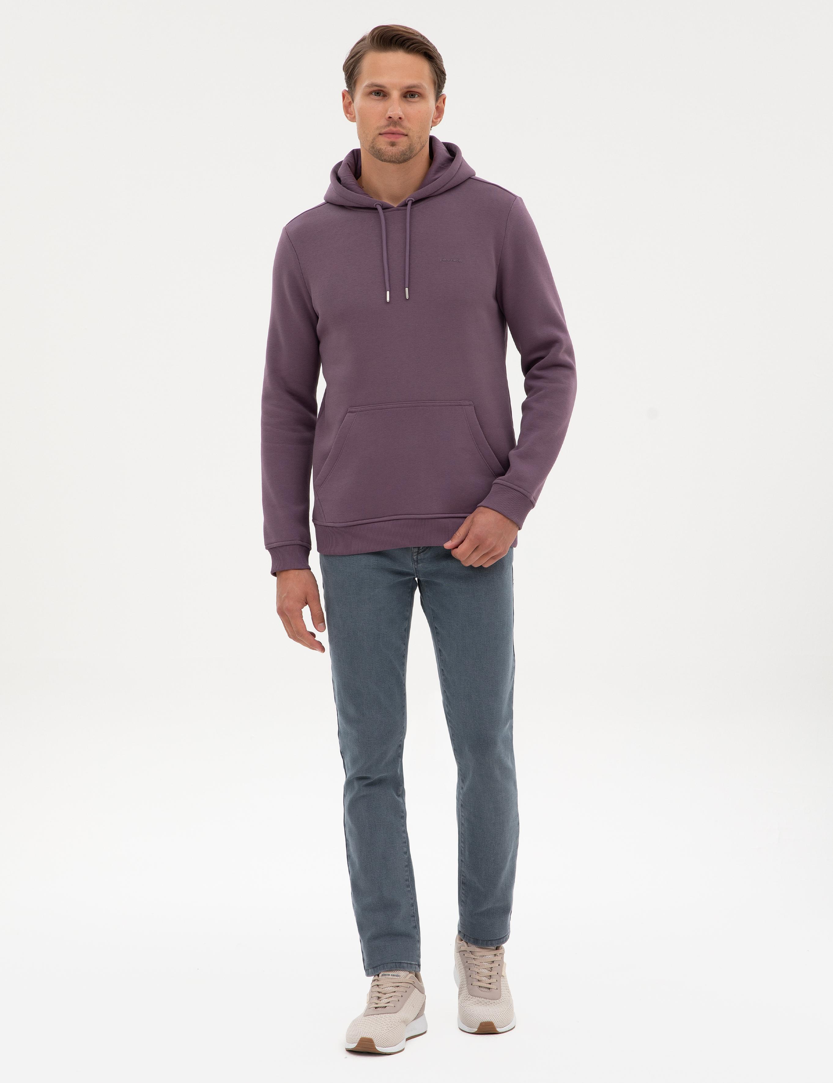 Mor 2 İplik Regular Fit İçi Polarlı Kapüşonlu Basic Sweatshirt