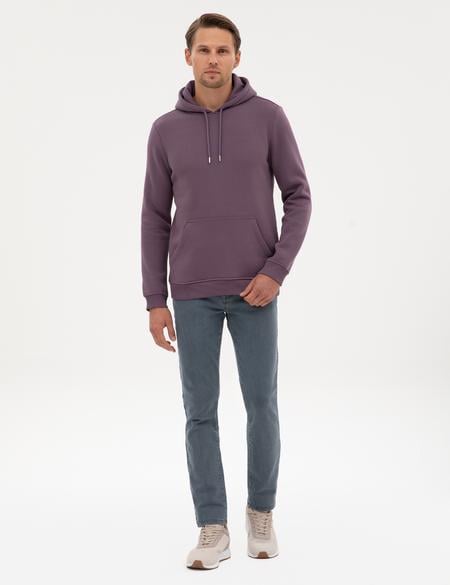 Mor 2 İplik Regular Fit İçi Polarlı Kapüşonlu Basic Sweatshirt - 50314055054