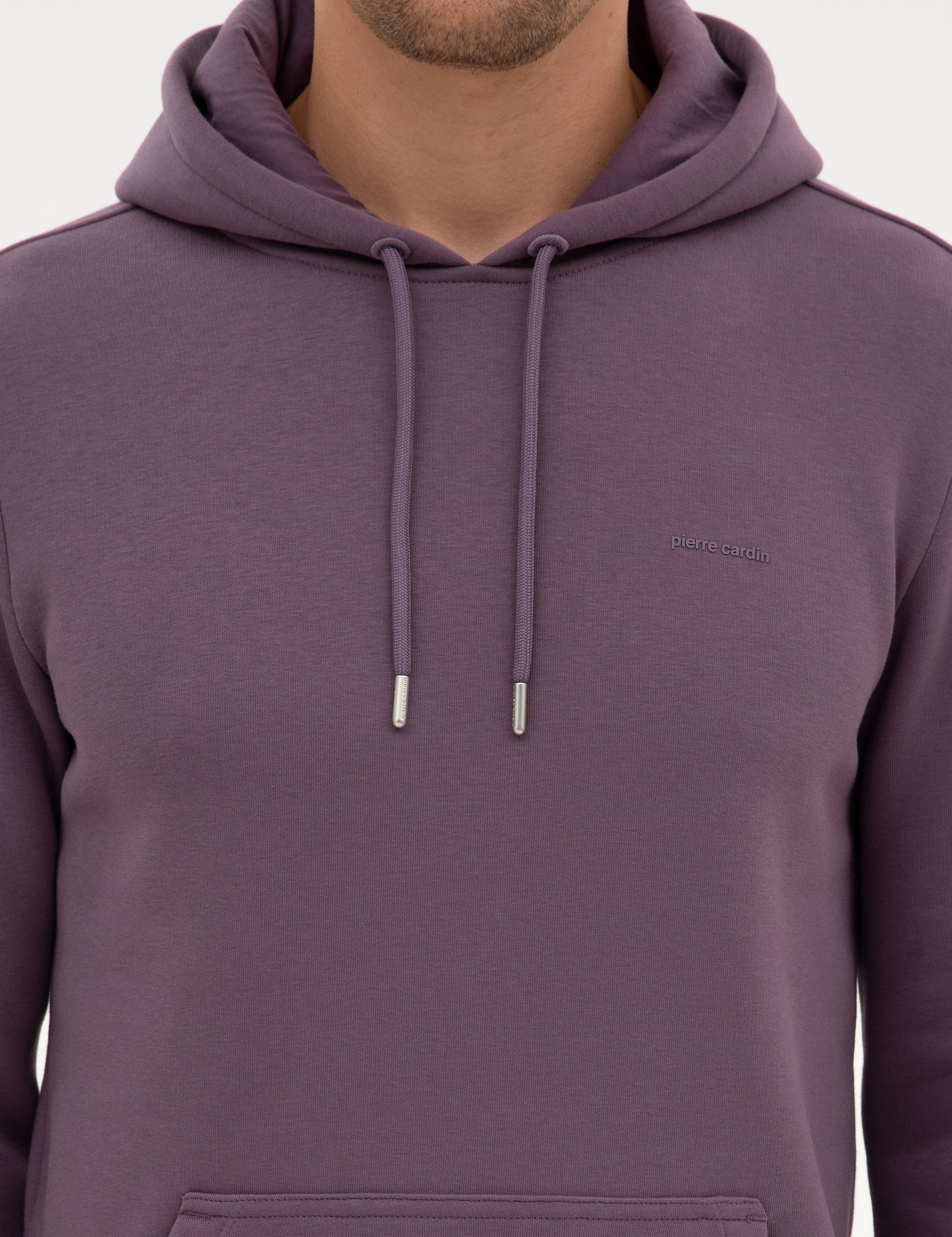 Mor 2 İplik Regular Fit İçi Polarlı Kapüşonlu Basic Sweatshirt