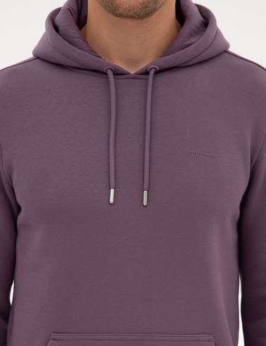 Mor 2 İplik Regular Fit Kapüşonlu Basic Sweatshirt