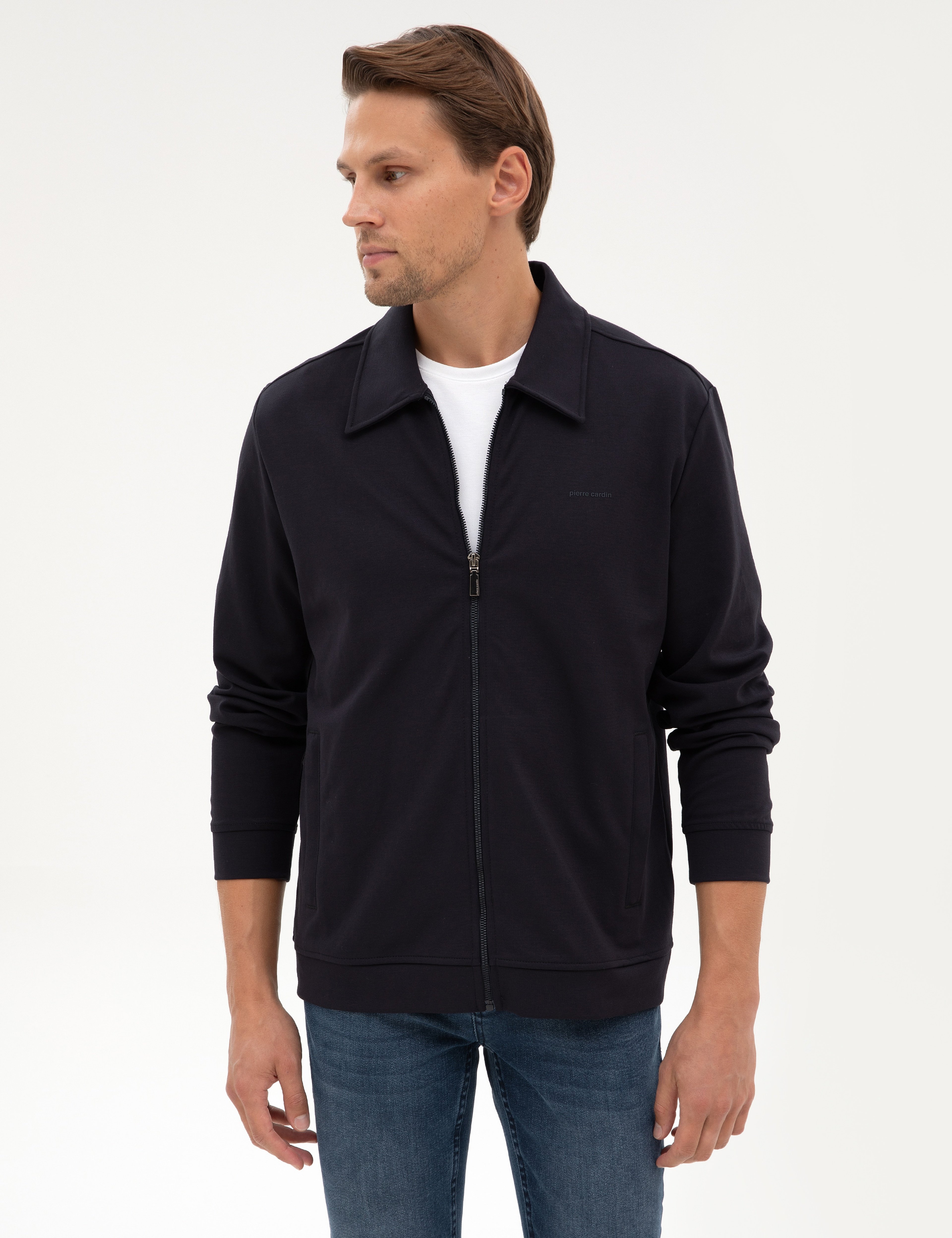 Lacivert Regular Fit Örme Hırka - Image 3