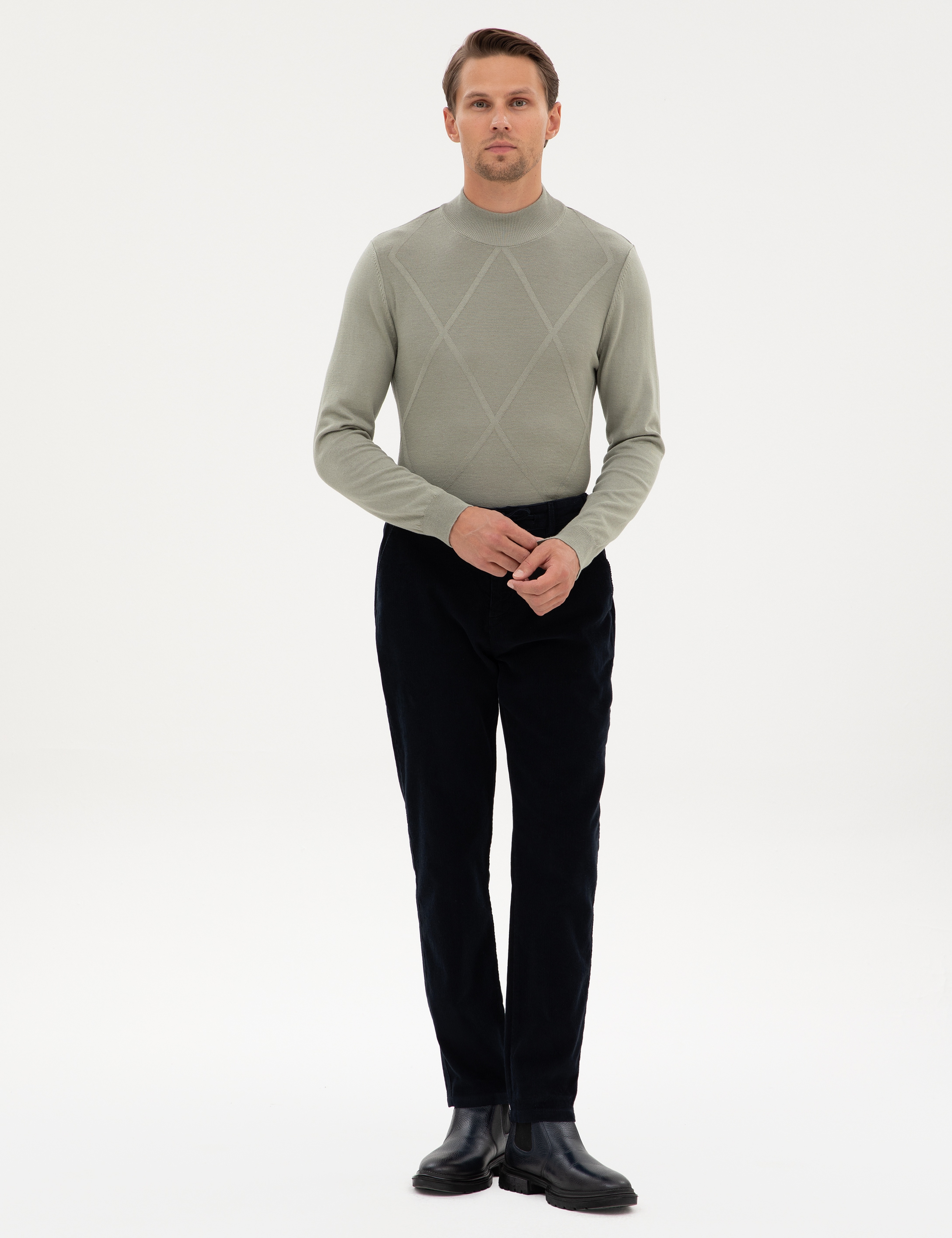 Lacivert Carrot Fit Beli Lastikli Kordonlu Kanvas Pantolon - Image 3