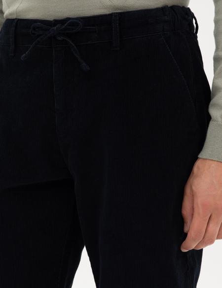 Lacivert Carrot Fit Beli Lastikli Kordonlu Kanvas Pantolon - 50315294094