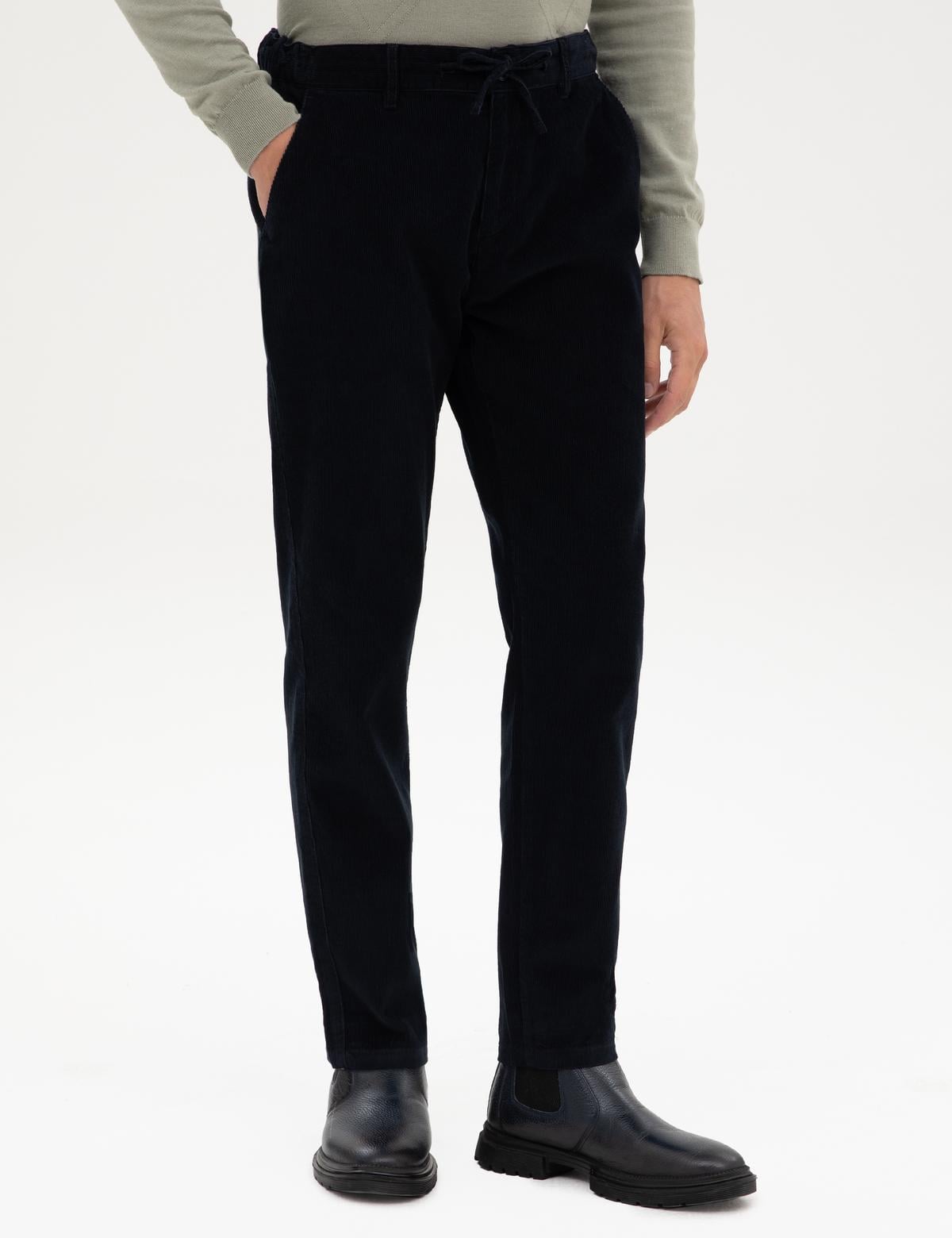 Lacivert Carrot Fit Beli Lastikli Kordonlu Kanvas Pantolon - 50315294094