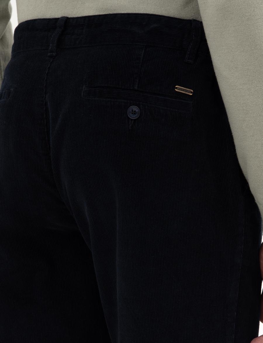 Lacivert Carrot Fit Beli Lastikli Kordonlu Kanvas Pantolon