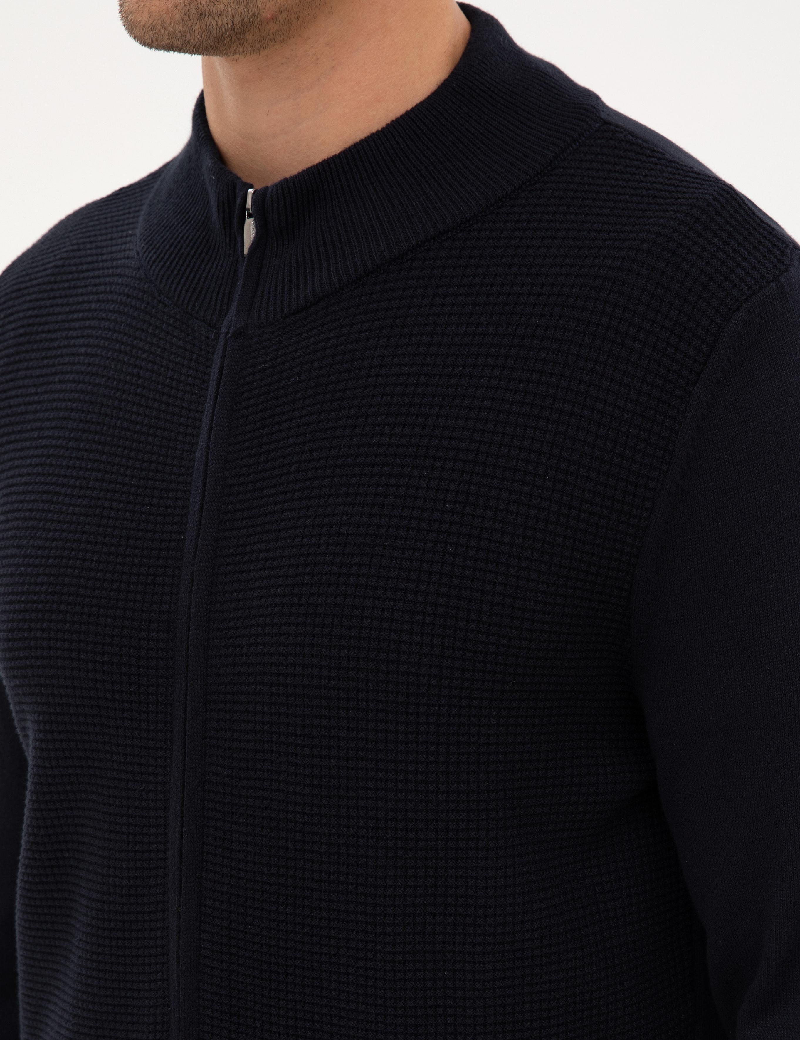 Lacivert Slim Fit Fermuarlı Triko Hırka