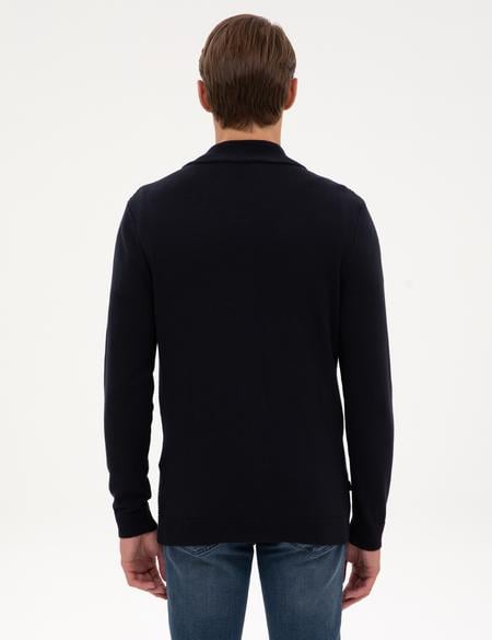 Lacivert Slim Fit Fermuarlı Triko Hırka - 50317341009