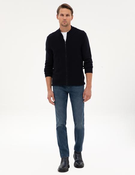 Lacivert Slim Fit Fermuarlı Triko Hırka - 50317341009