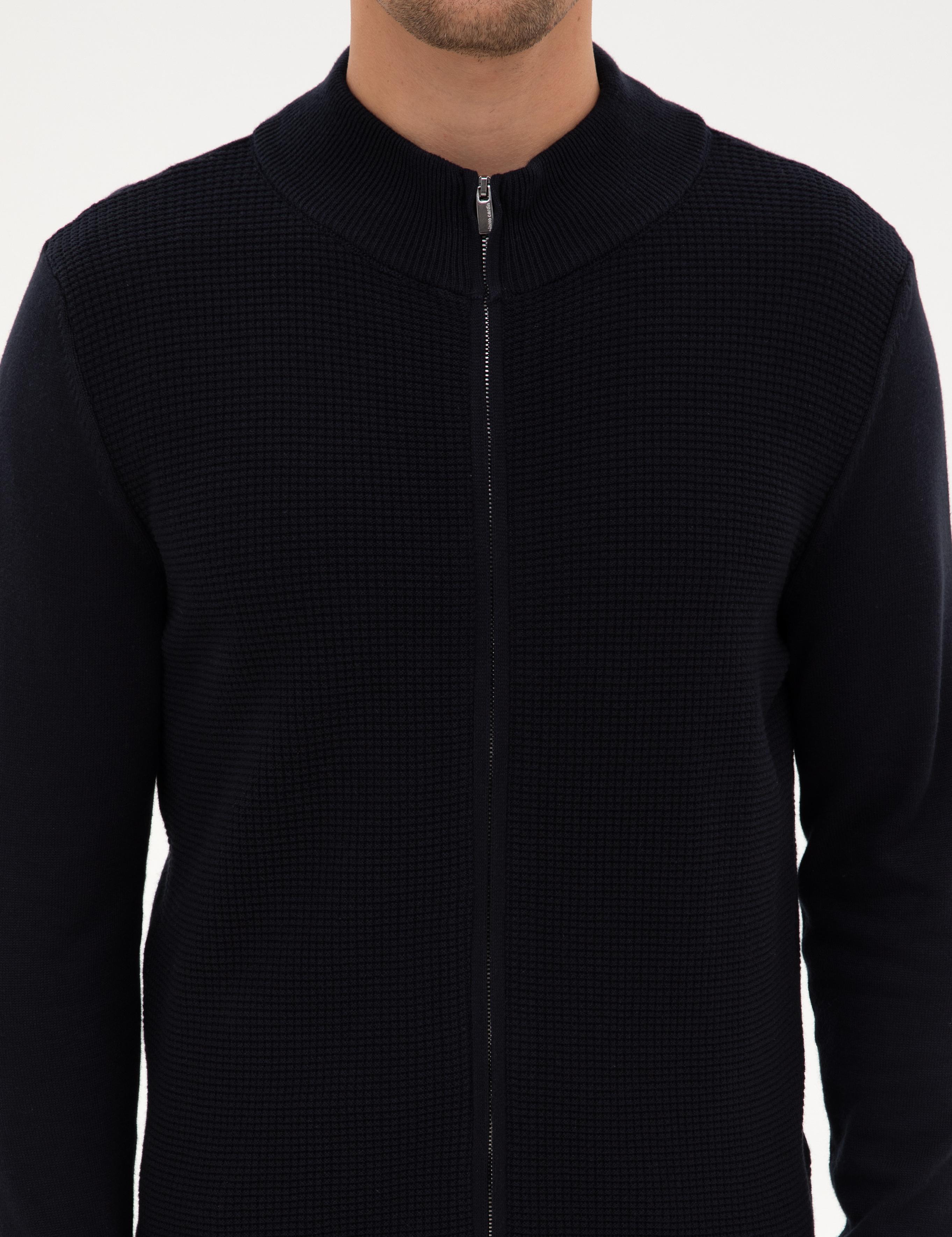 Lacivert Slim Fit Fermuarlı Triko Hırka