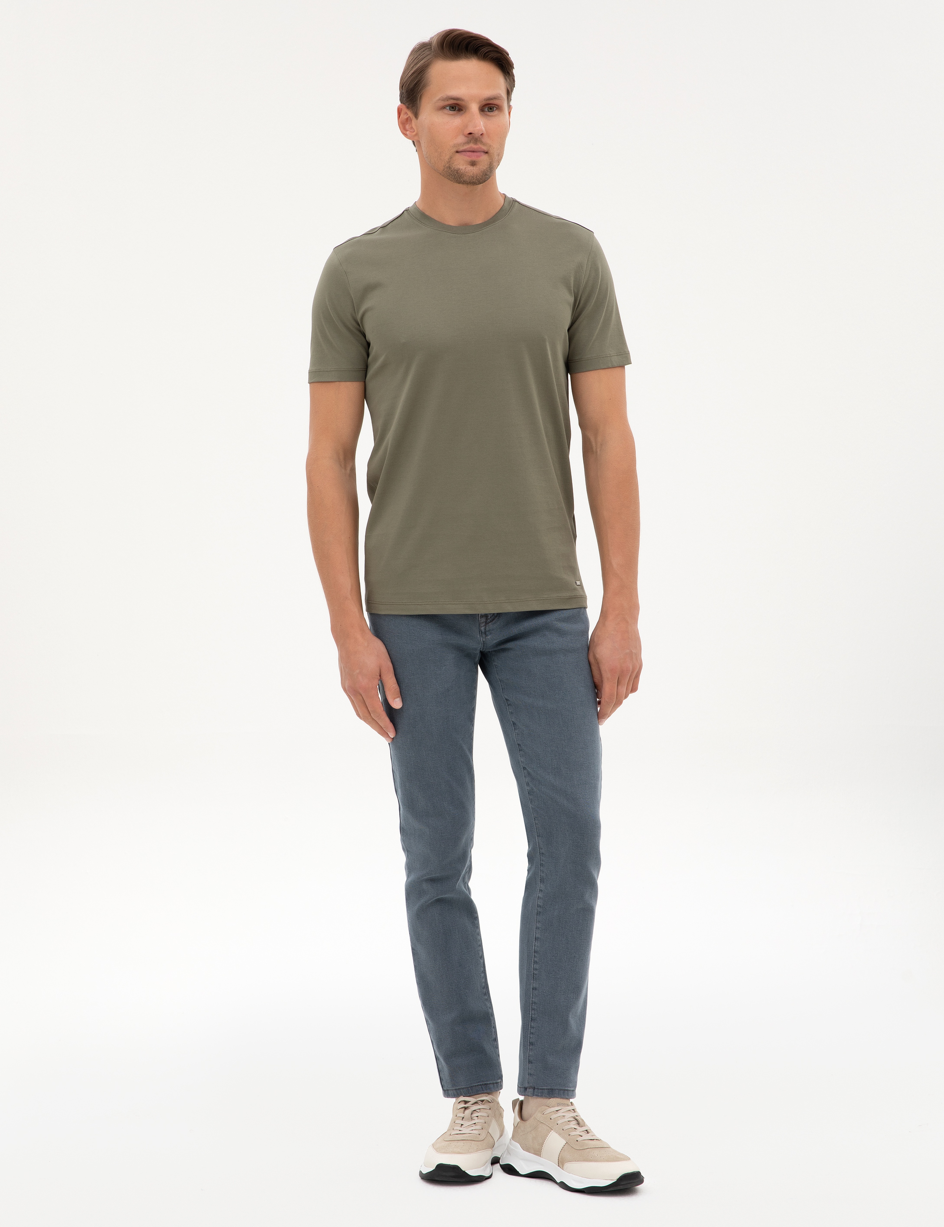 Haki Slim Fit Basic Tişört - Image 4