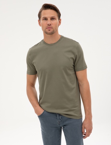 Haki Slim Fit %100 Pamuk Bisiklet Yaka Basic Tişört