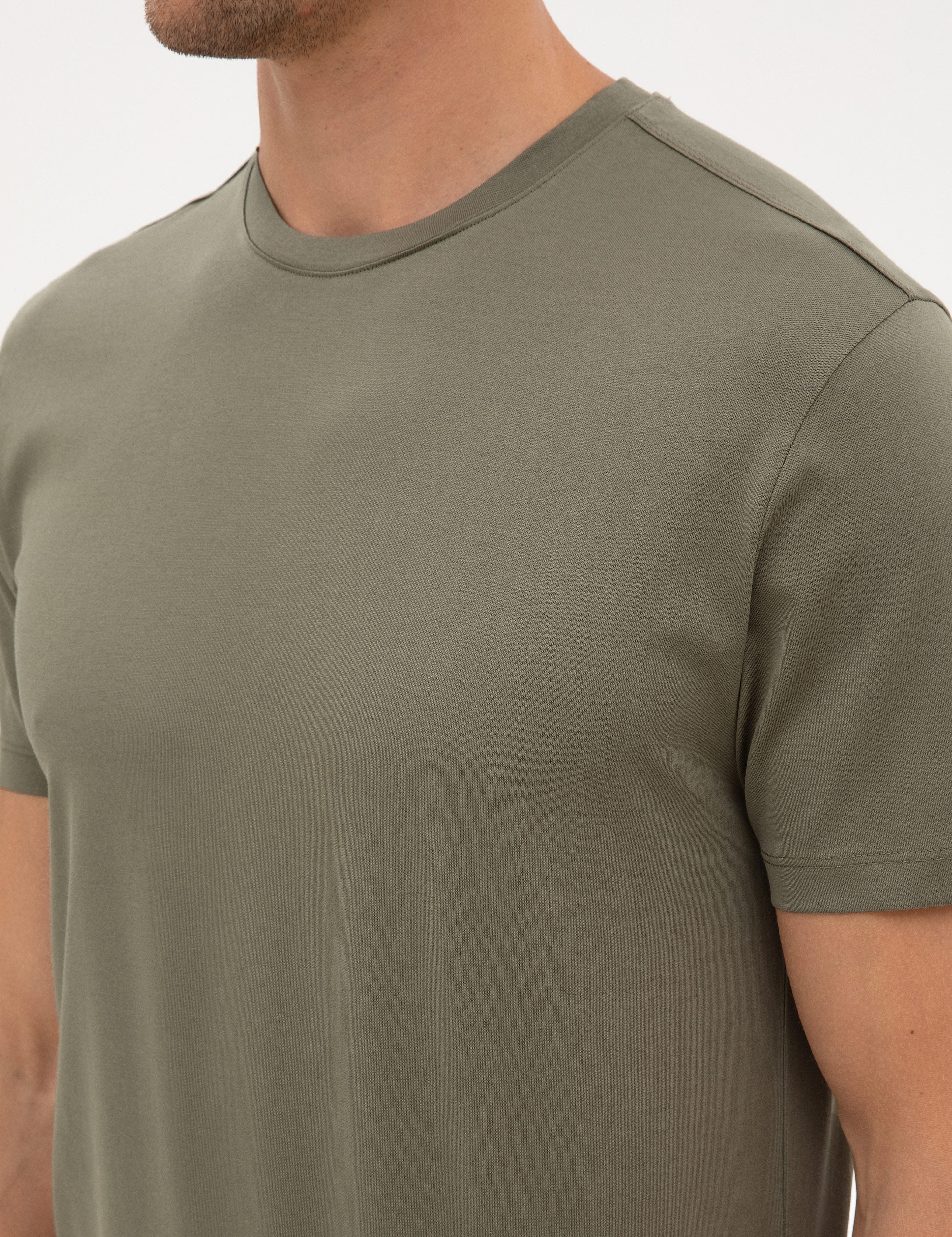 Haki Slim Fit Basic Tişört - Image 7
