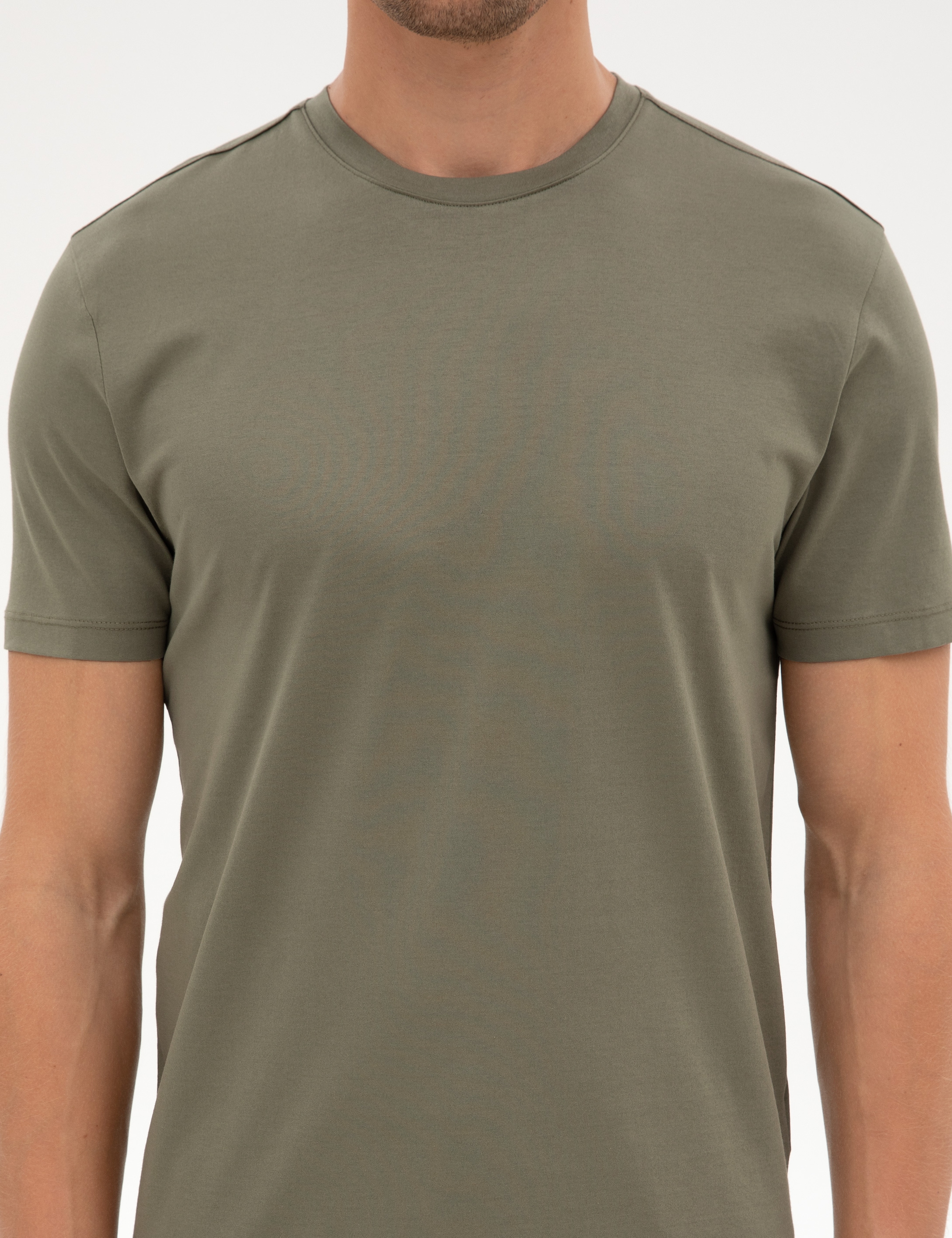 Haki Slim Fit Basic Tişört - Image 6