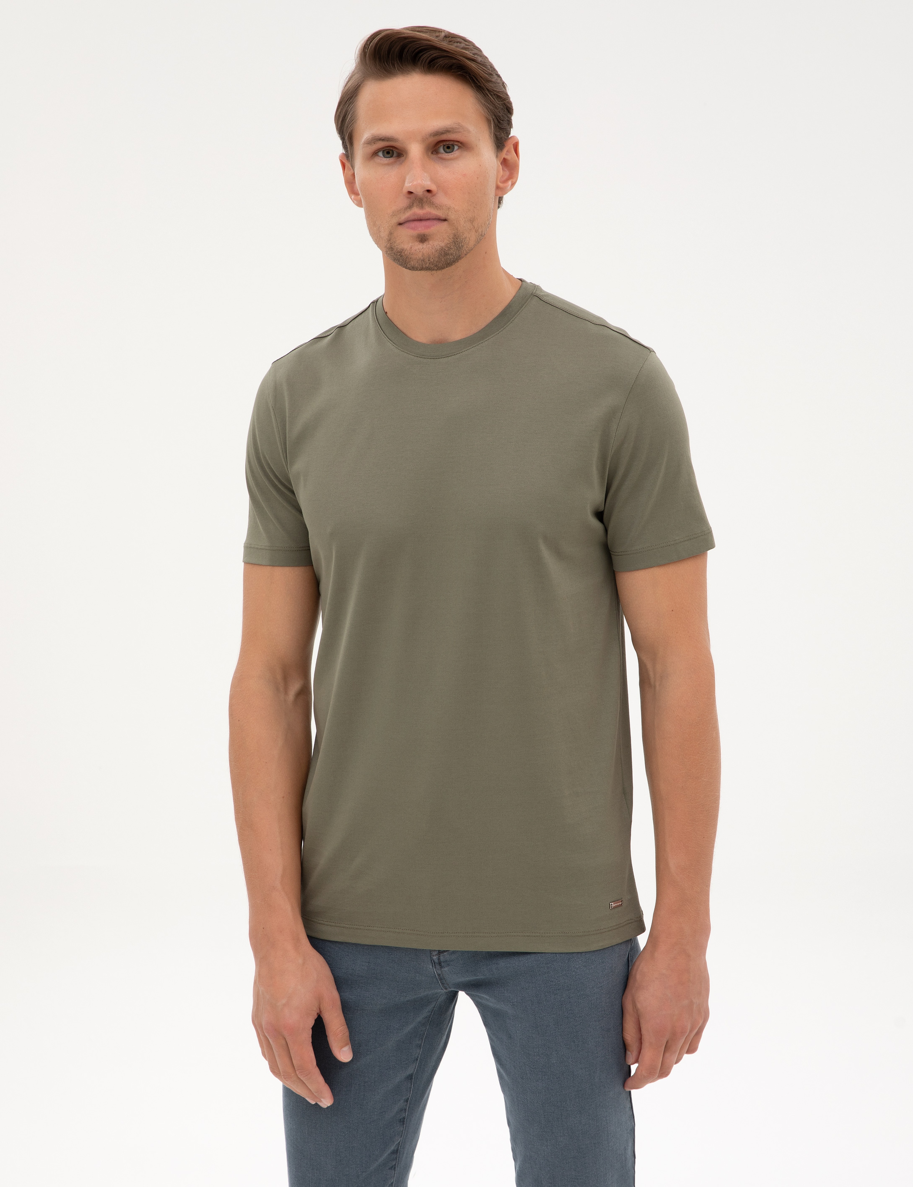 Haki Slim Fit Basic Tişört - Image 3