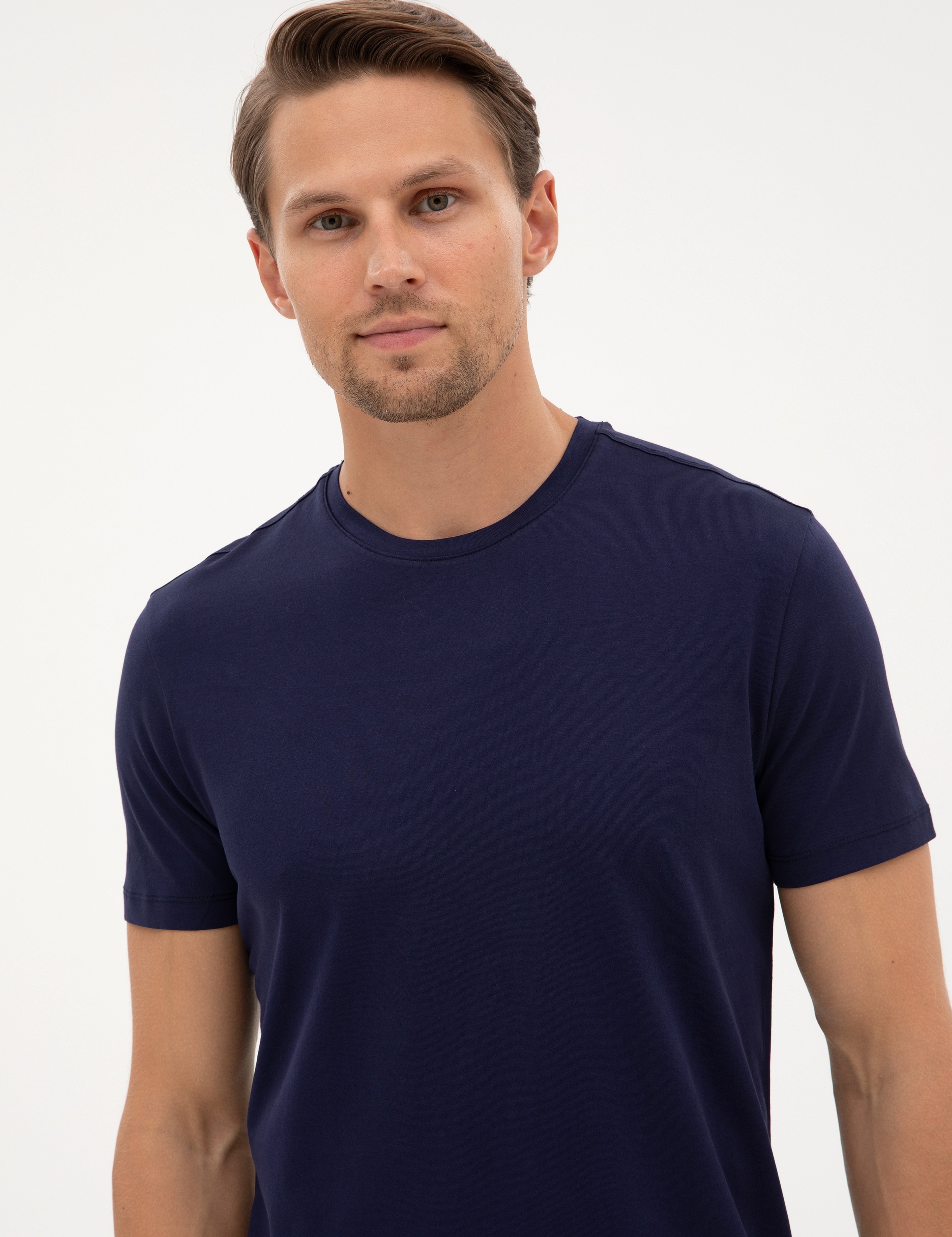Lacivert Slim Fit Basic Tişört - Image 2