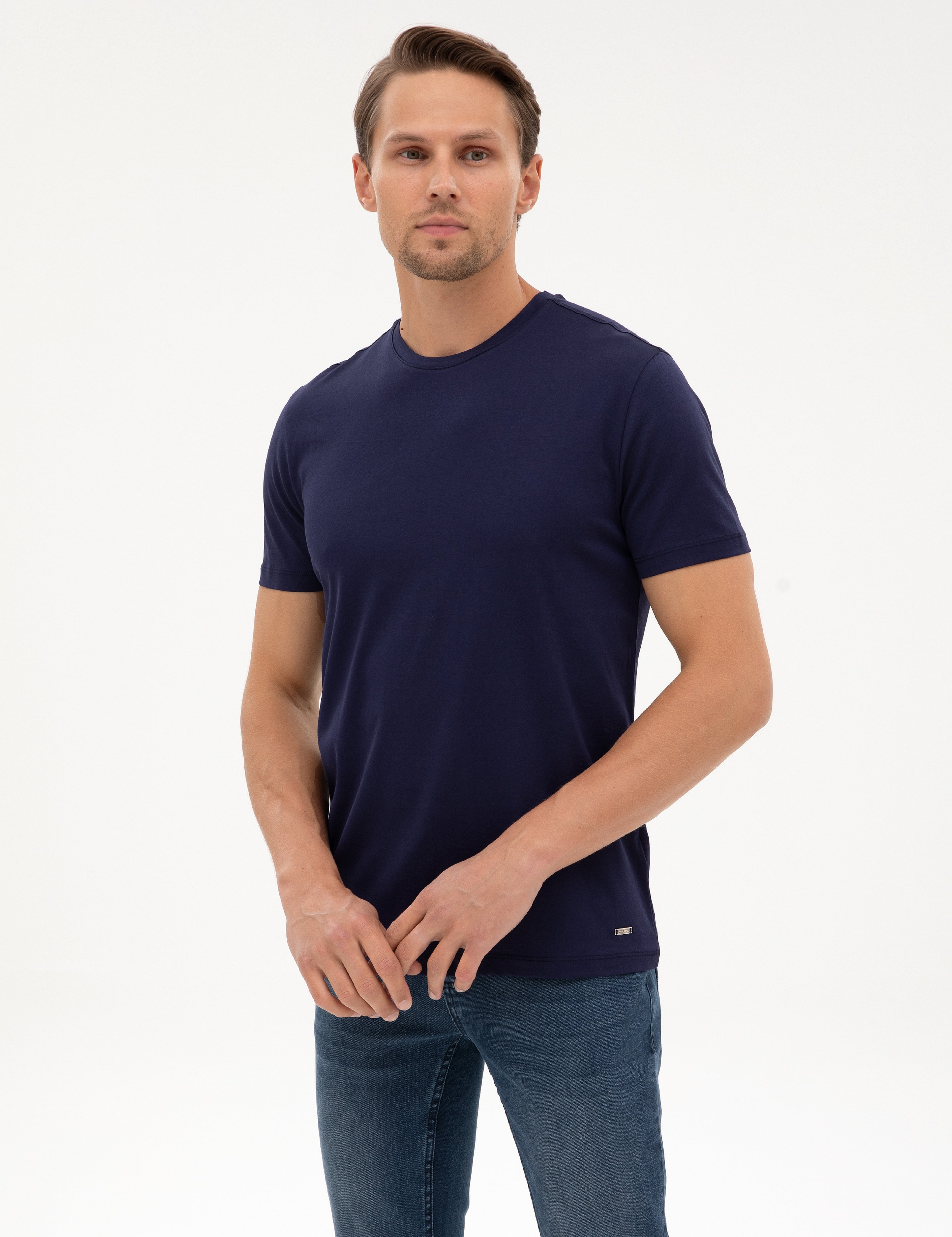 Lacivert Slim Fit Basic Tişört - Image 3