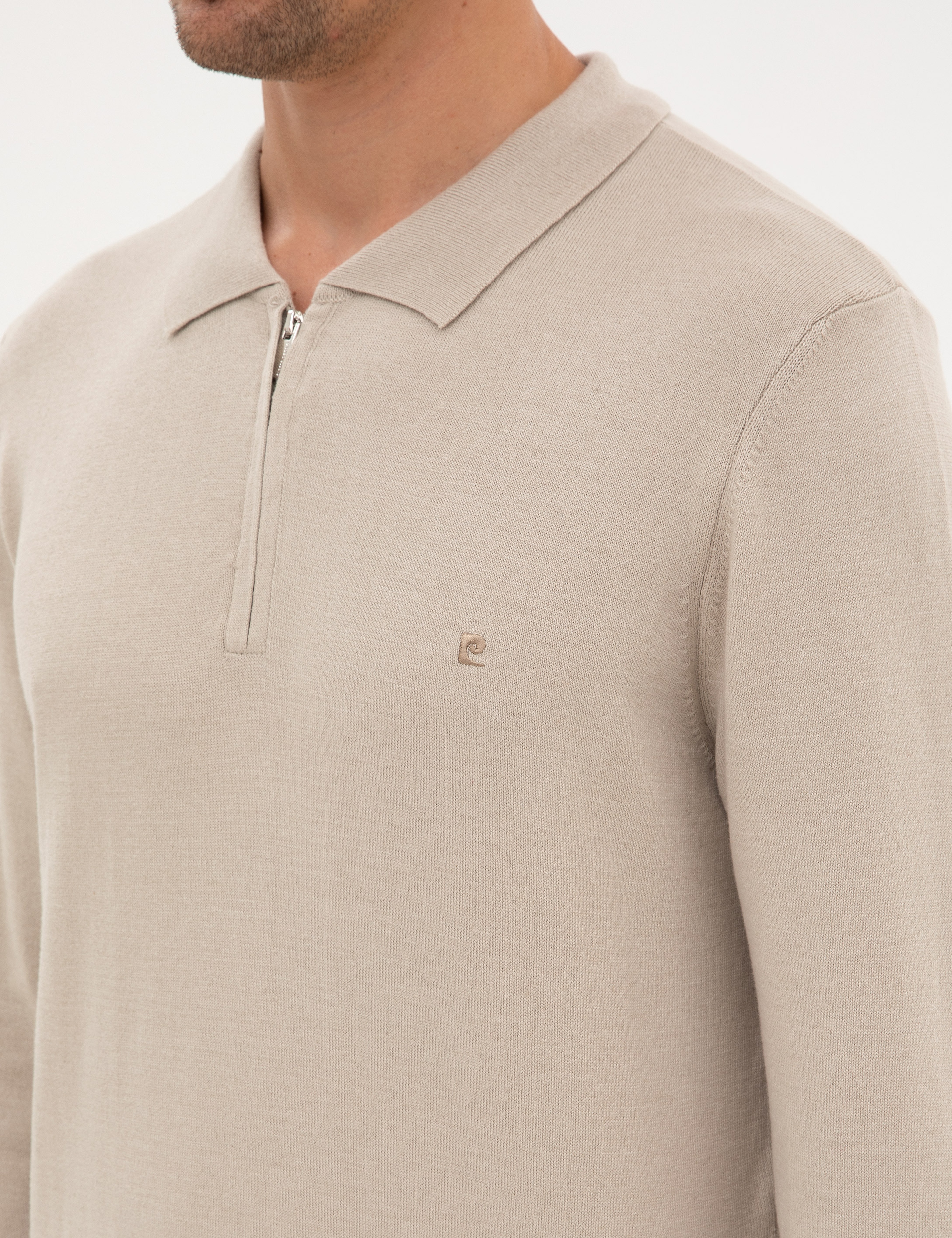 Kum Melanj Slim Fit Fermuarlı Polo Yaka Basic Triko Kazak - Image 7