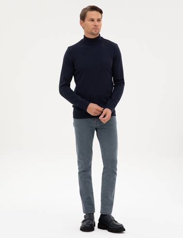 Lacivert Melanj Slim Fit Yarım Balıkçı Yaka Basic Triko Kazak