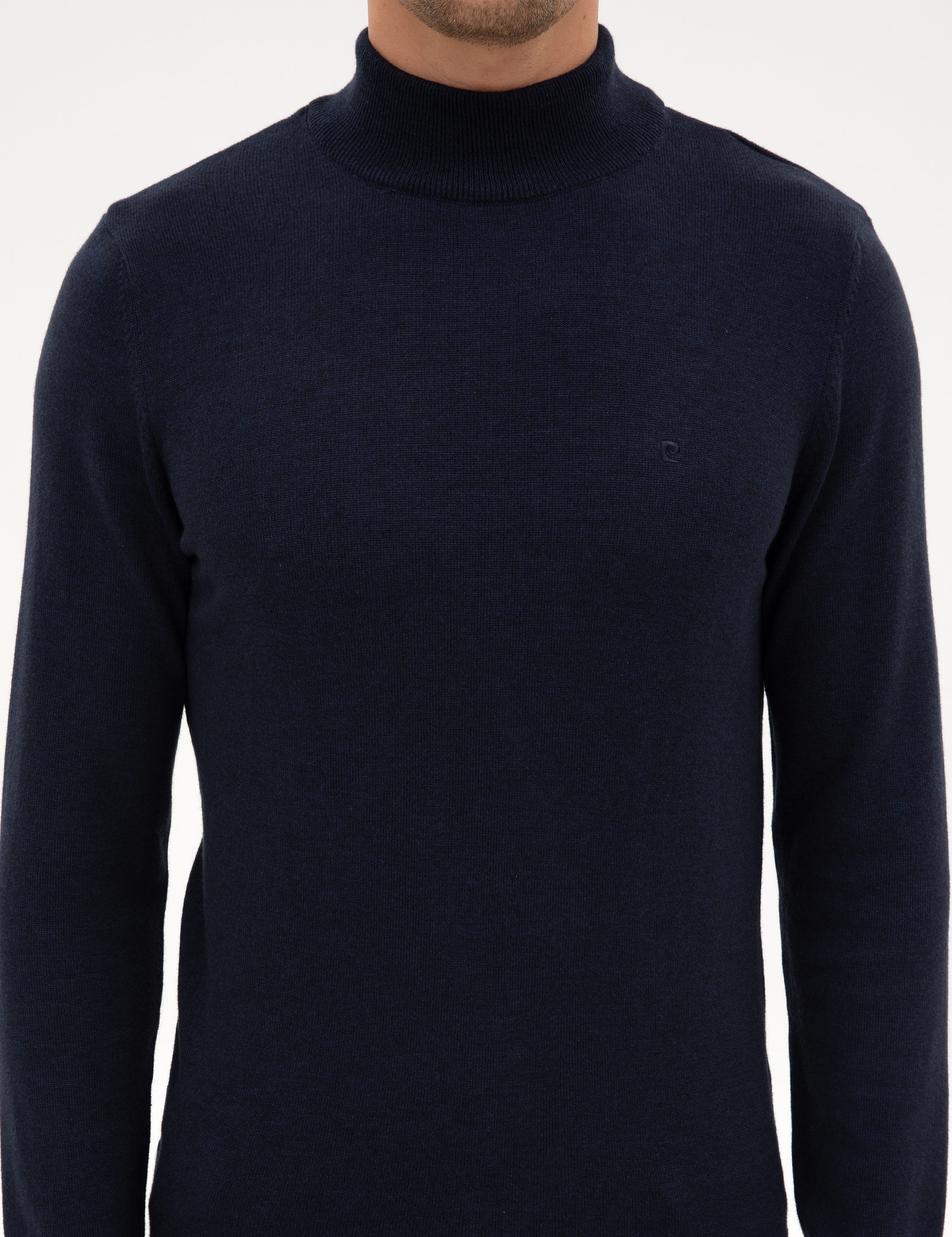 Lacivert Melanj Slim Fit Yarım Balıkçı Yaka Basic Triko Kazak - Image 6