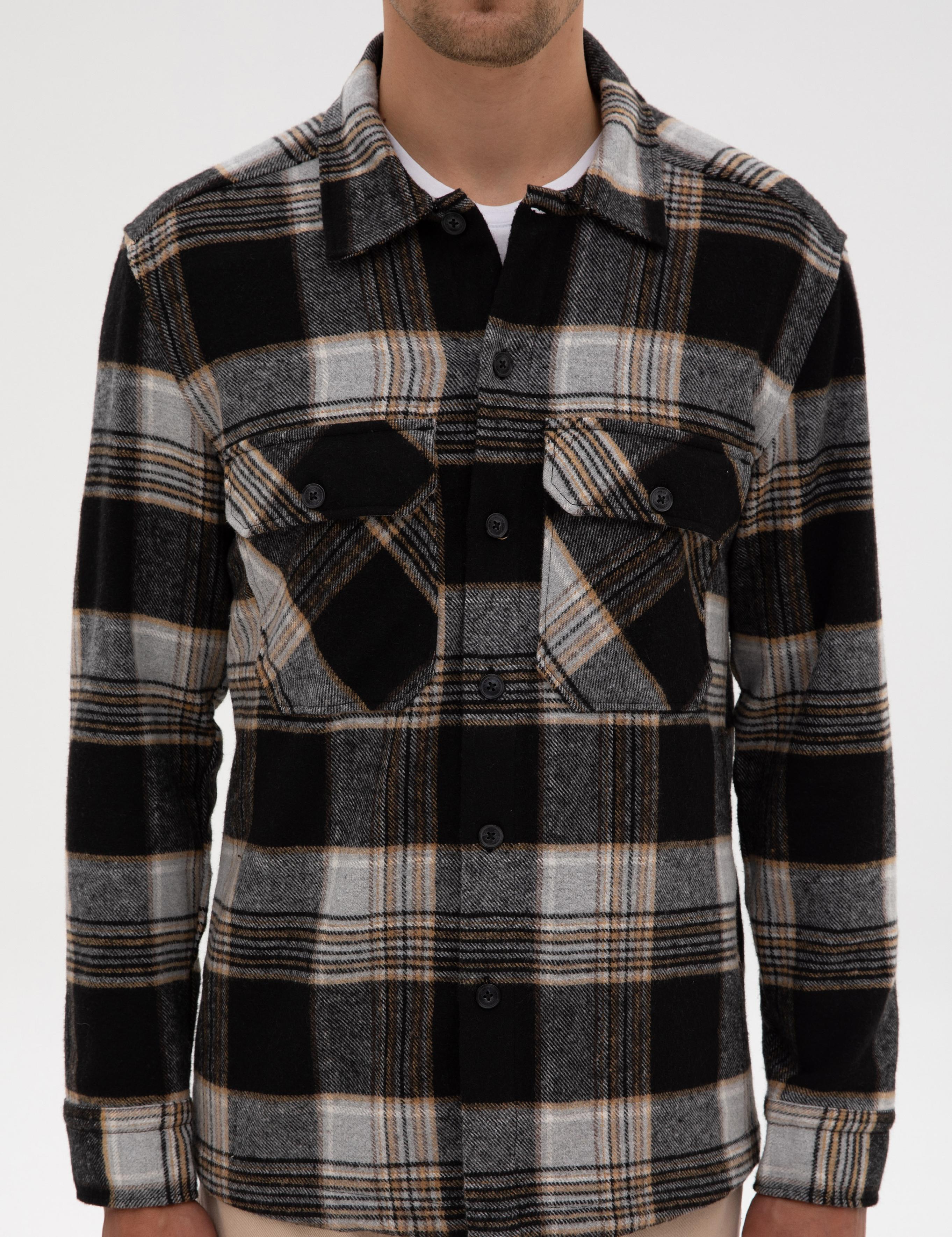 Siyah Klasik Yaka Çift Cepli Oduncu Gömlek Ceket