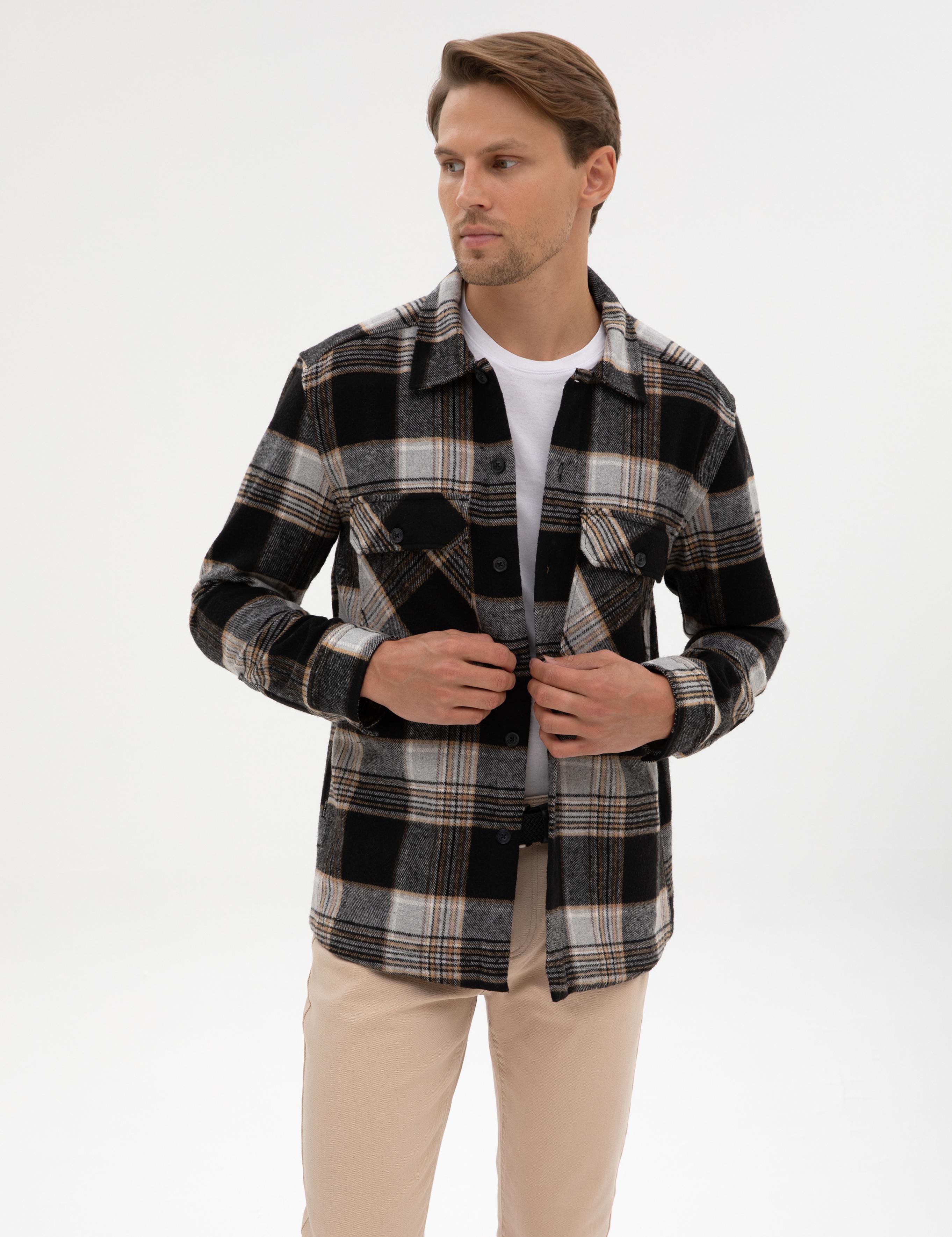 Siyah Klasik Yaka Çift Cepli Oduncu Gömlek Ceket