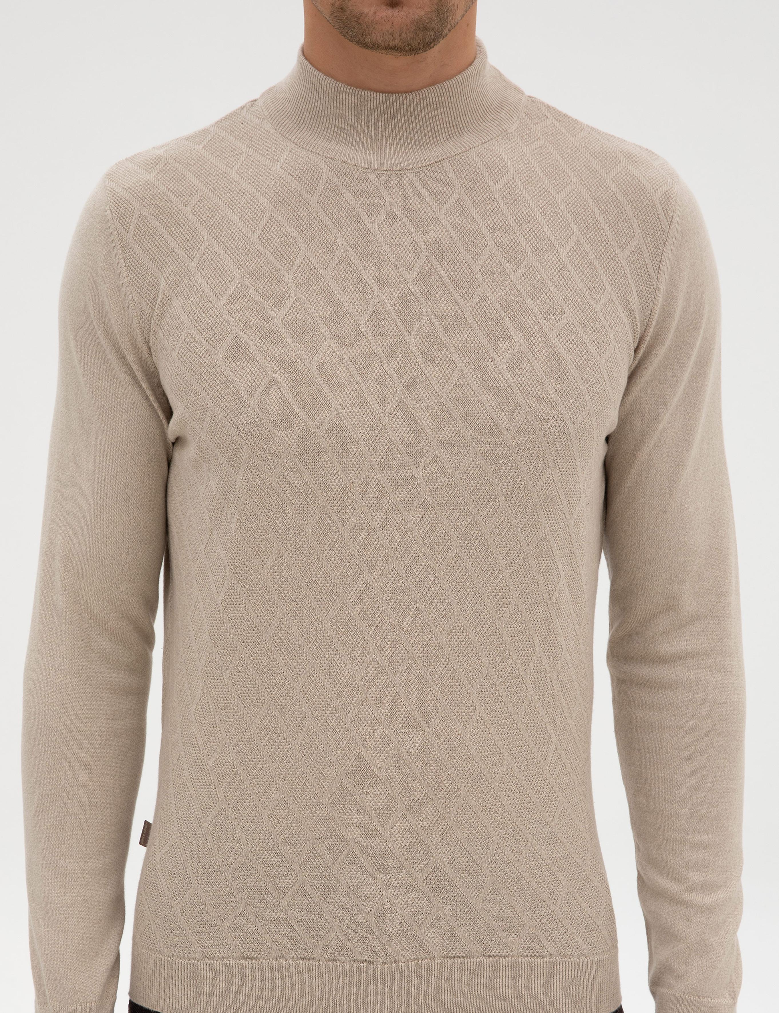 Kum Melanj Slim Fit Yarım Balıkçı Yaka Triko Kazak