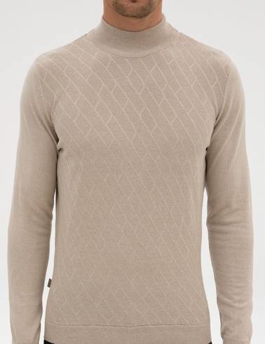 Kum Melanj Slim Fit Yarım Balıkçı Yaka Triko Kazak