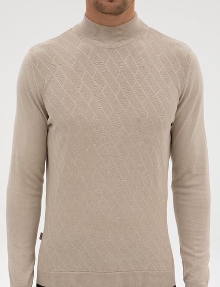 Kum Melanj Slim Fit Yarım Balıkçı Yaka Triko Kazak - 50318128019