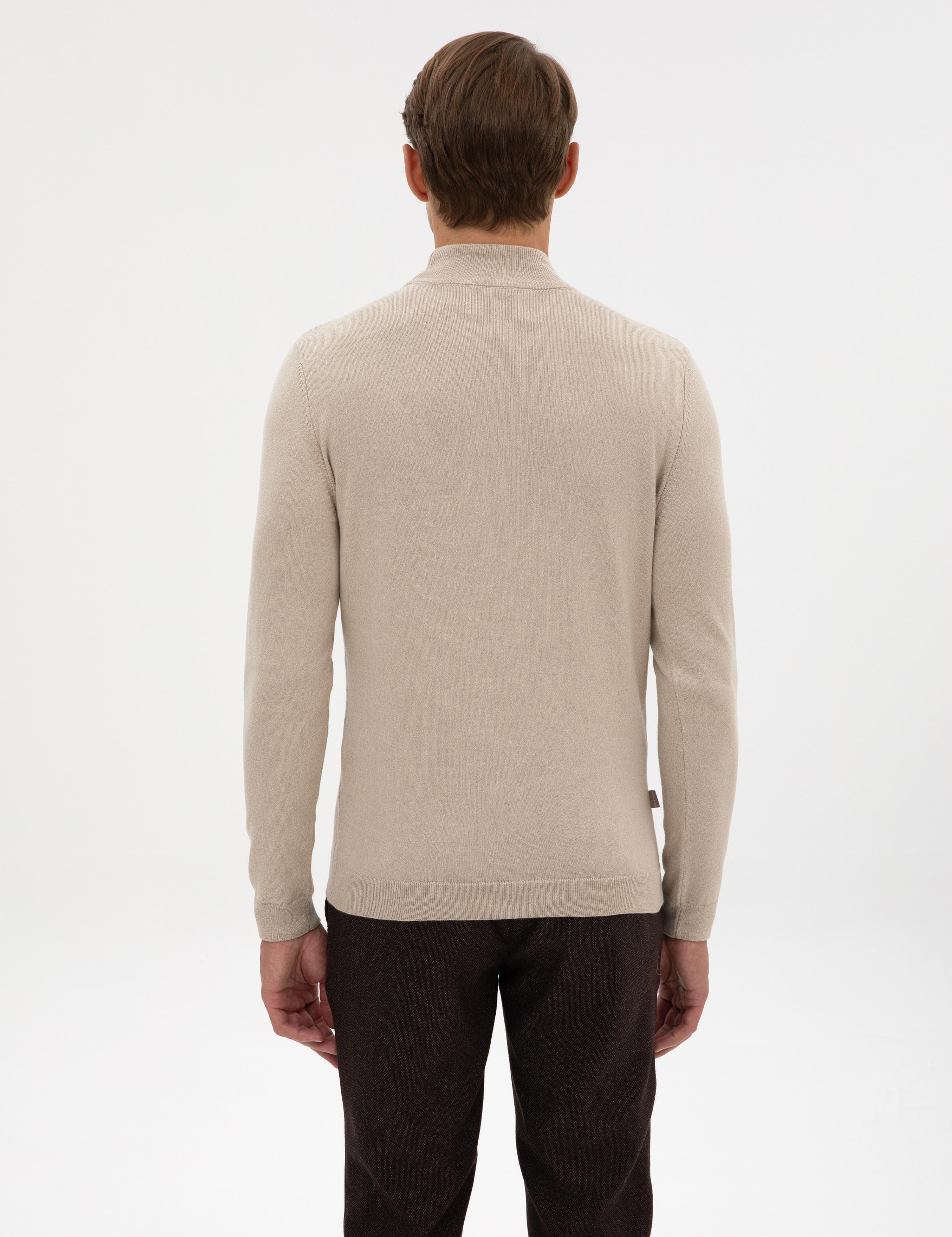 Kum Melanj Slim Fit Yarım Balıkçı Yaka Triko Kazak