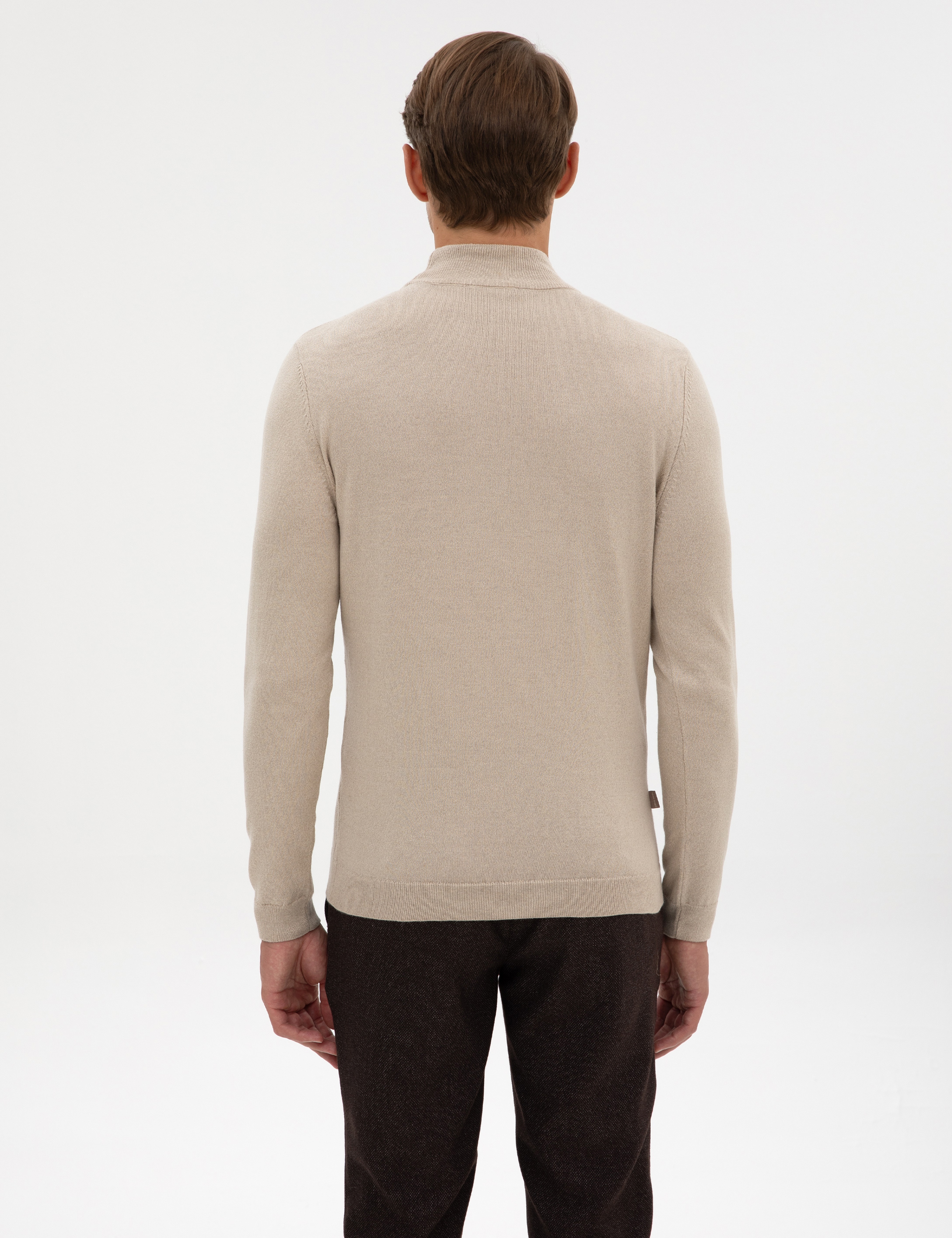 Kum Melanj Slim Fit Yarım Balıkçı Yaka Triko Kazak - Image 5