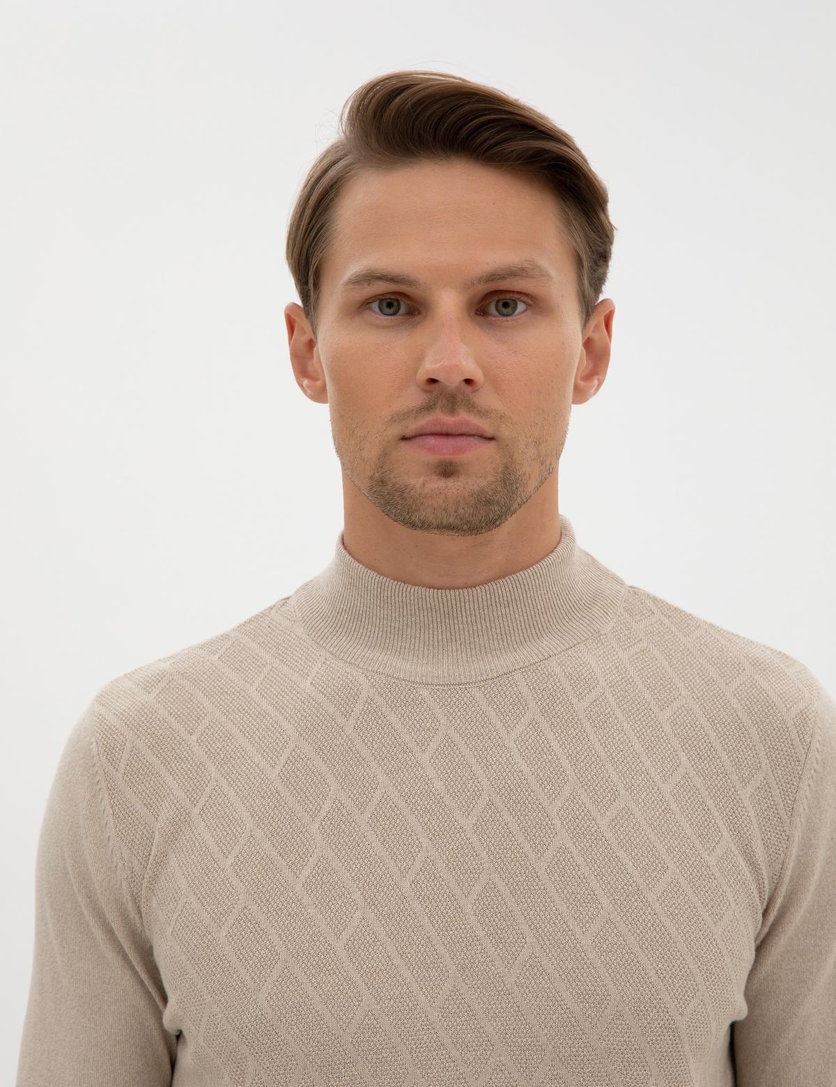 Kum Melanj Slim Fit Yarım Balıkçı Yaka Triko Kazak - 50318128019