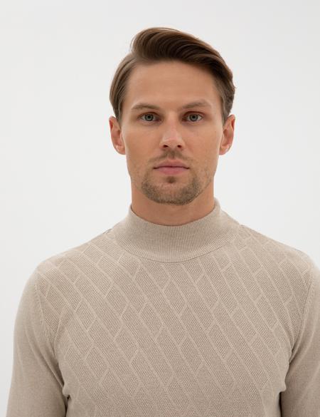 Kum Melanj Slim Fit Yarım Balıkçı Yaka Triko Kazak - 50318128019