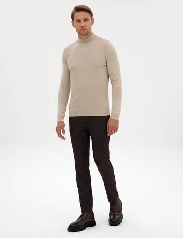 Kum Melanj Slim Fit Yarım Balıkçı Yaka Triko Kazak
