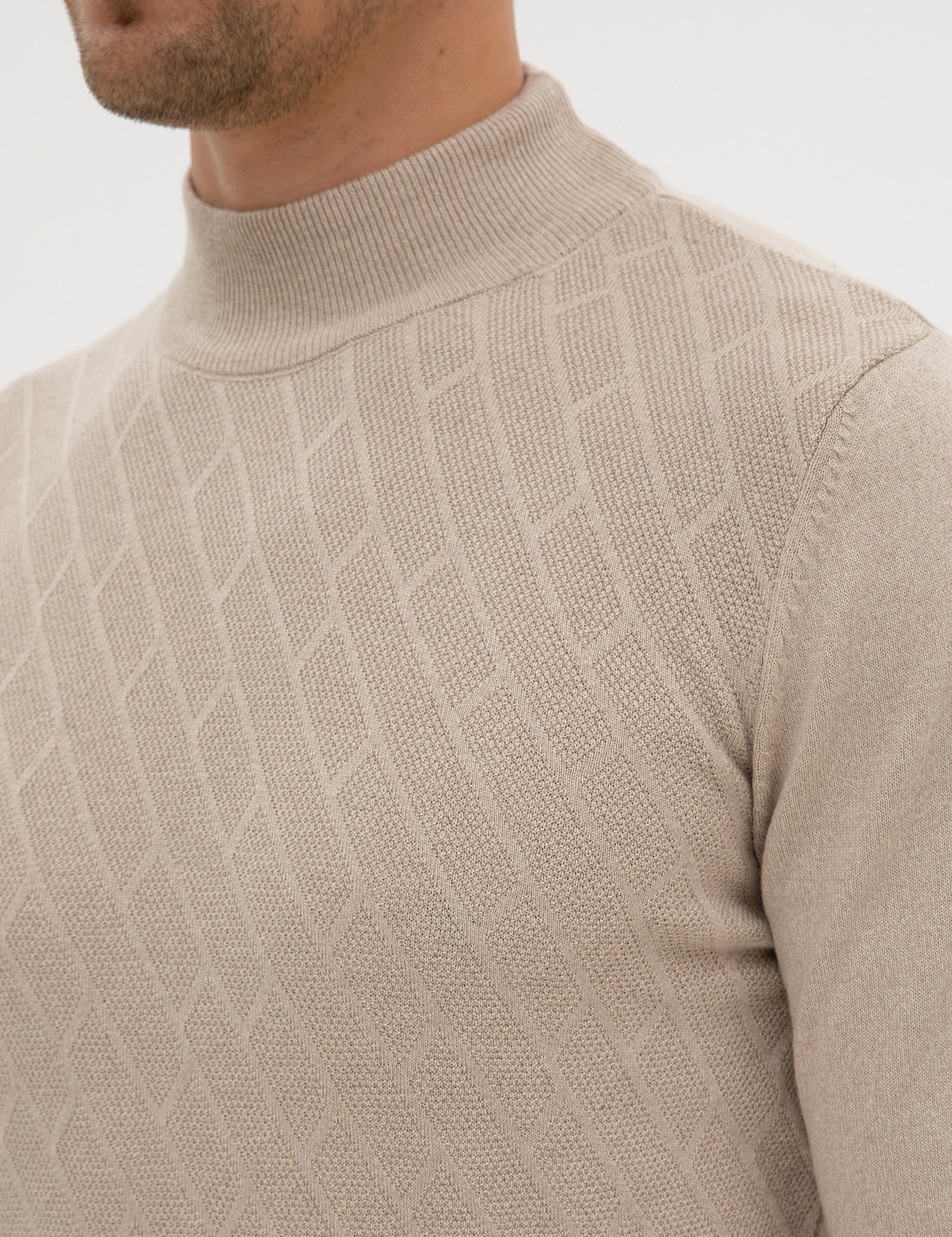 Kum Melanj Slim Fit Yarım Balıkçı Yaka Triko Kazak