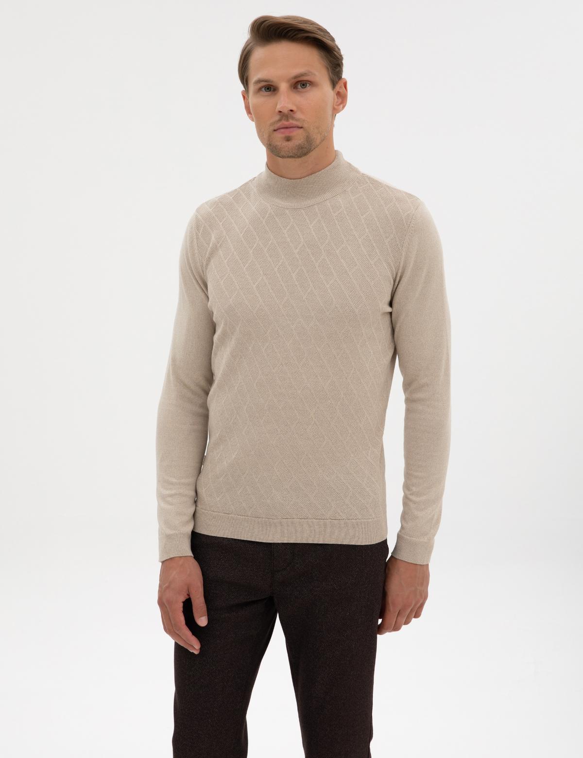 Kum Melanj Slim Fit Yarım Balıkçı Yaka Triko Kazak