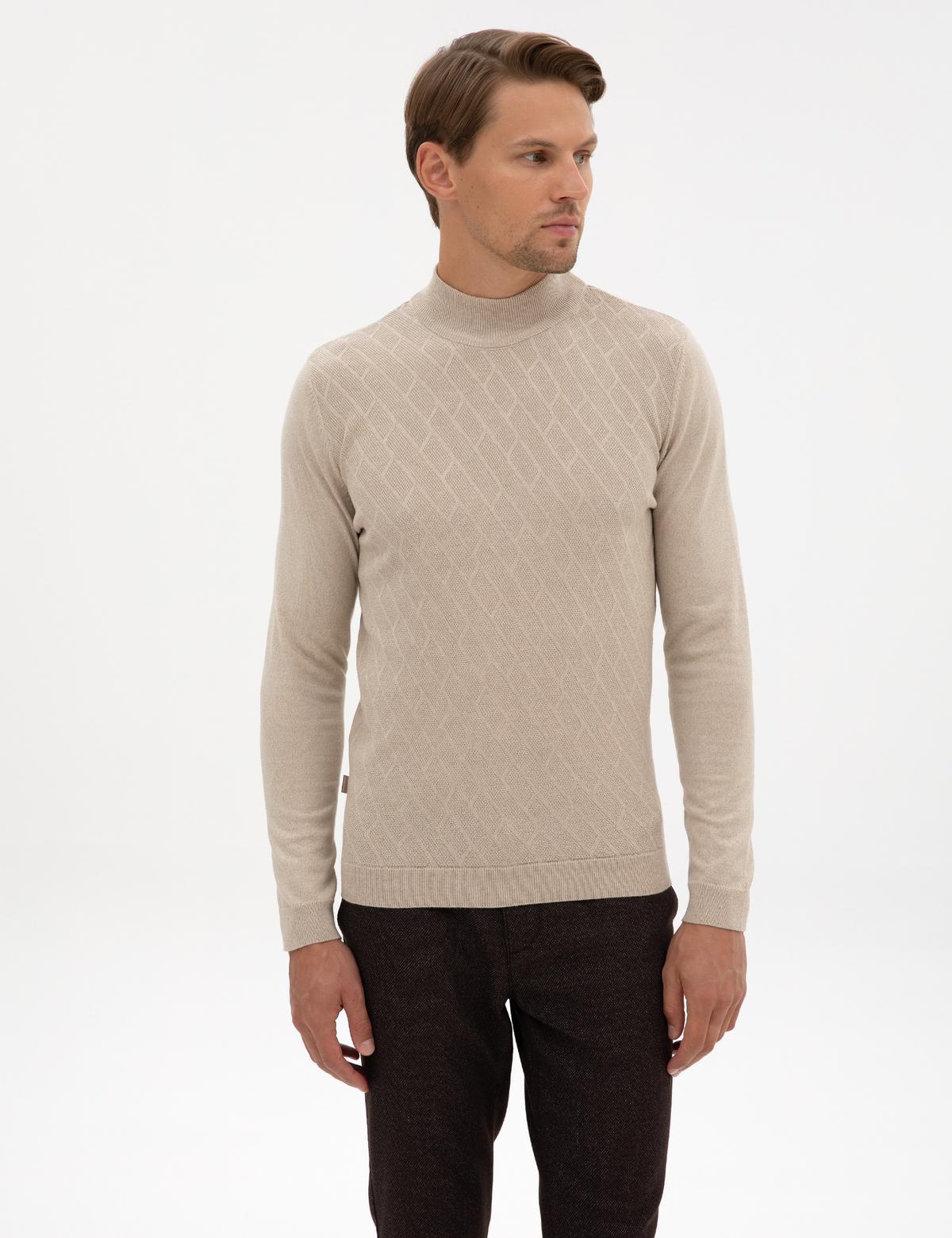 Kum Melanj Slim Fit Yarım Balıkçı Yaka Triko Kazak - 50318128019