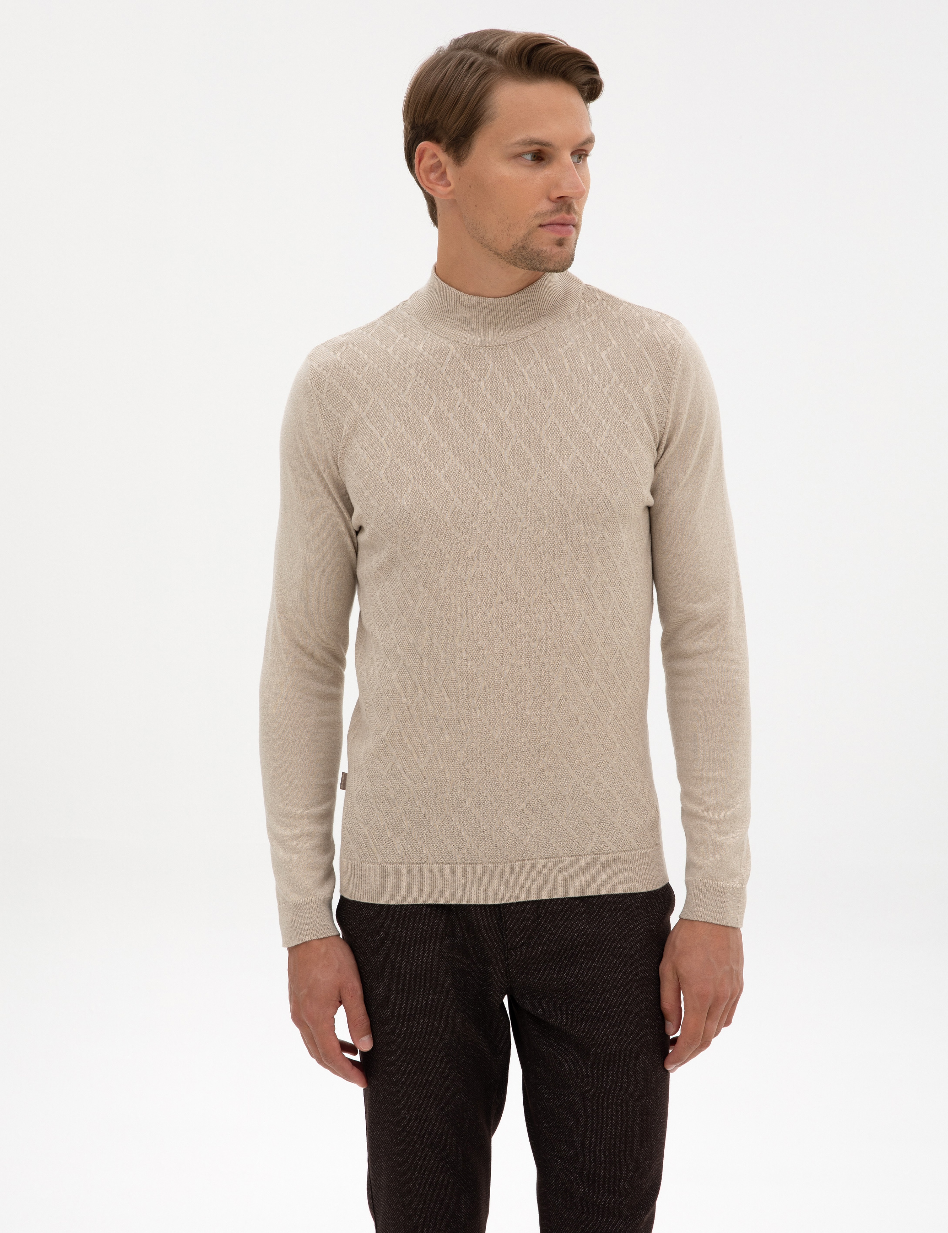Kum Melanj Slim Fit Yarım Balıkçı Yaka Triko Kazak - Image 3