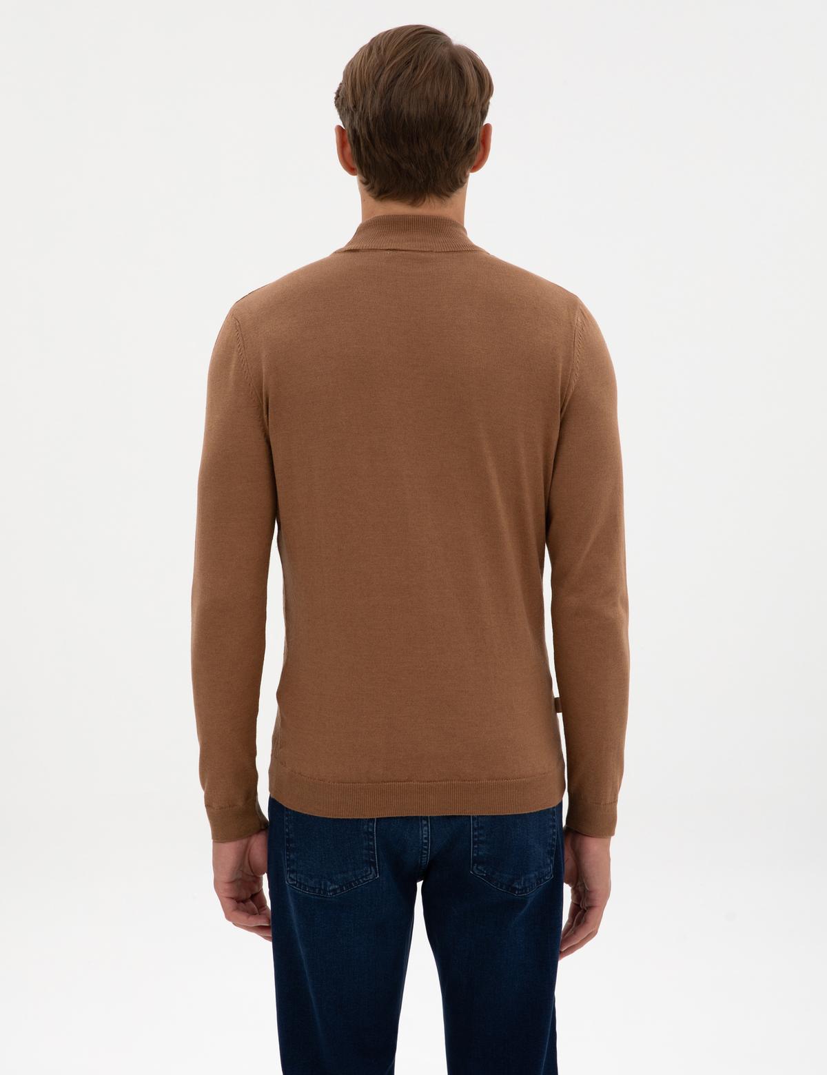 Camel Melanj Slim Fit Yarım Balıkçı Yaka Triko Kazak - 50318128026