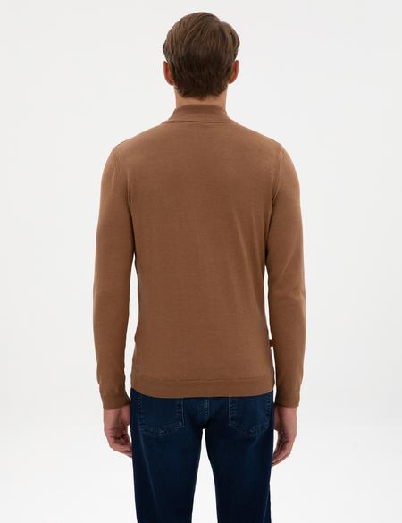 Camel Melanj Slim Fit Yarım Balıkçı Yaka Triko Kazak - 50318128026