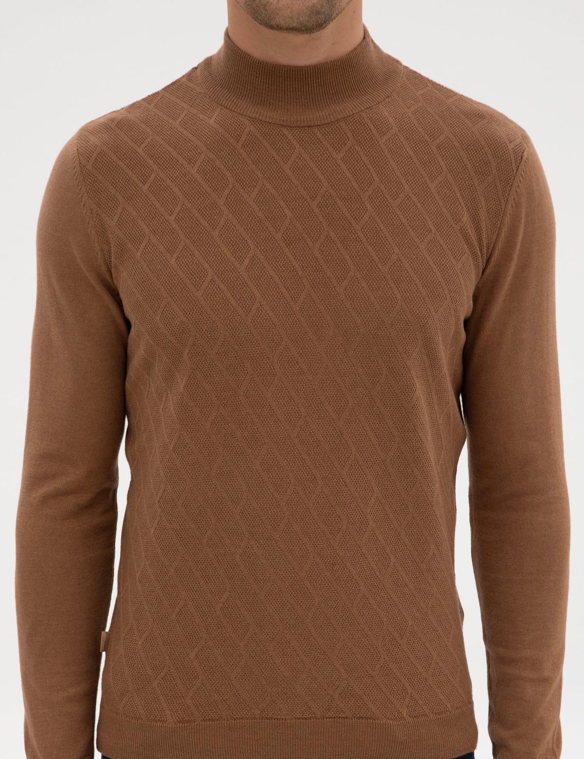 Camel Melanj Slim Fit Yarım Balıkçı Yaka Triko Kazak - 50318128026