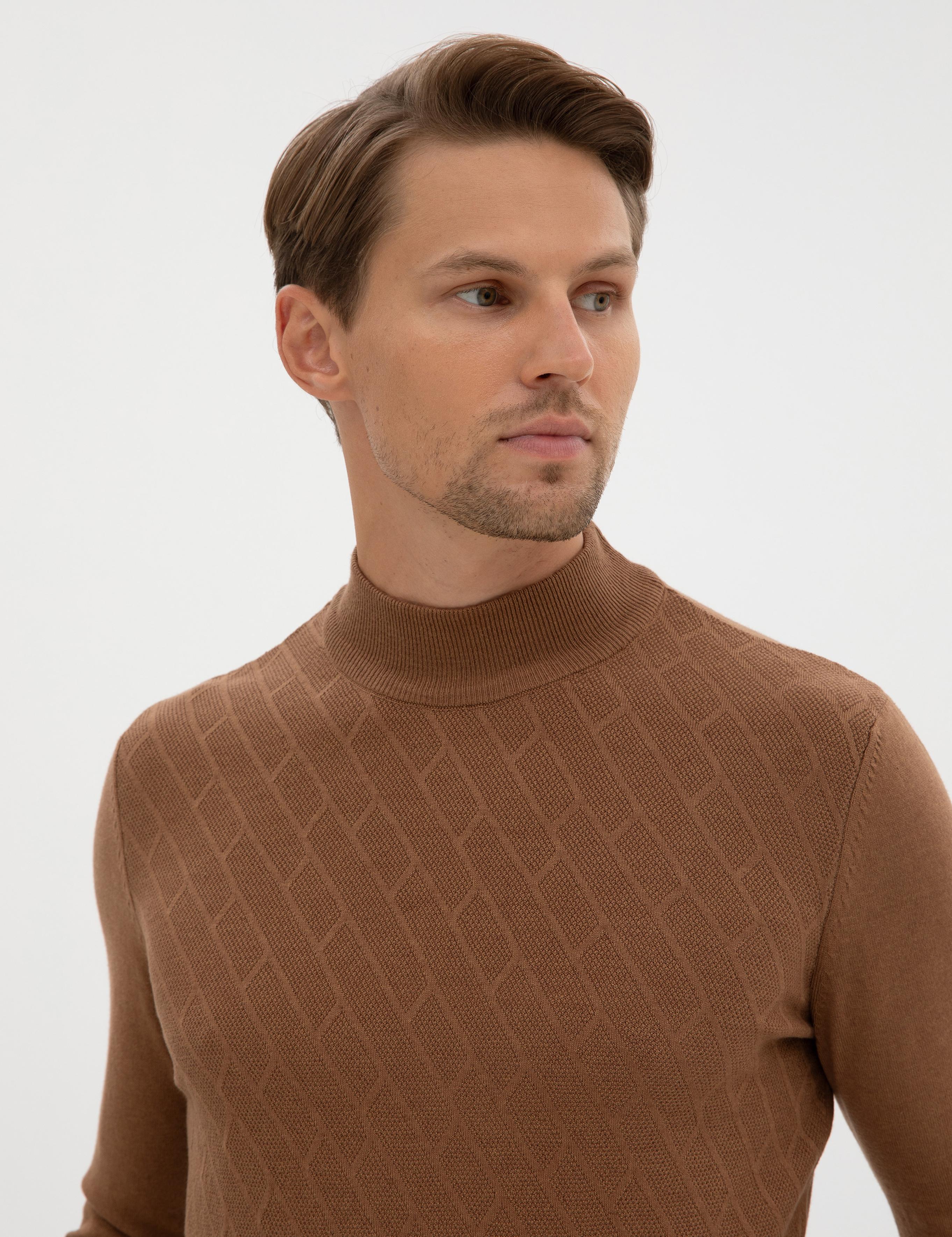 Camel Melanj Slim Fit Yarım Balıkçı Yaka Triko Kazak