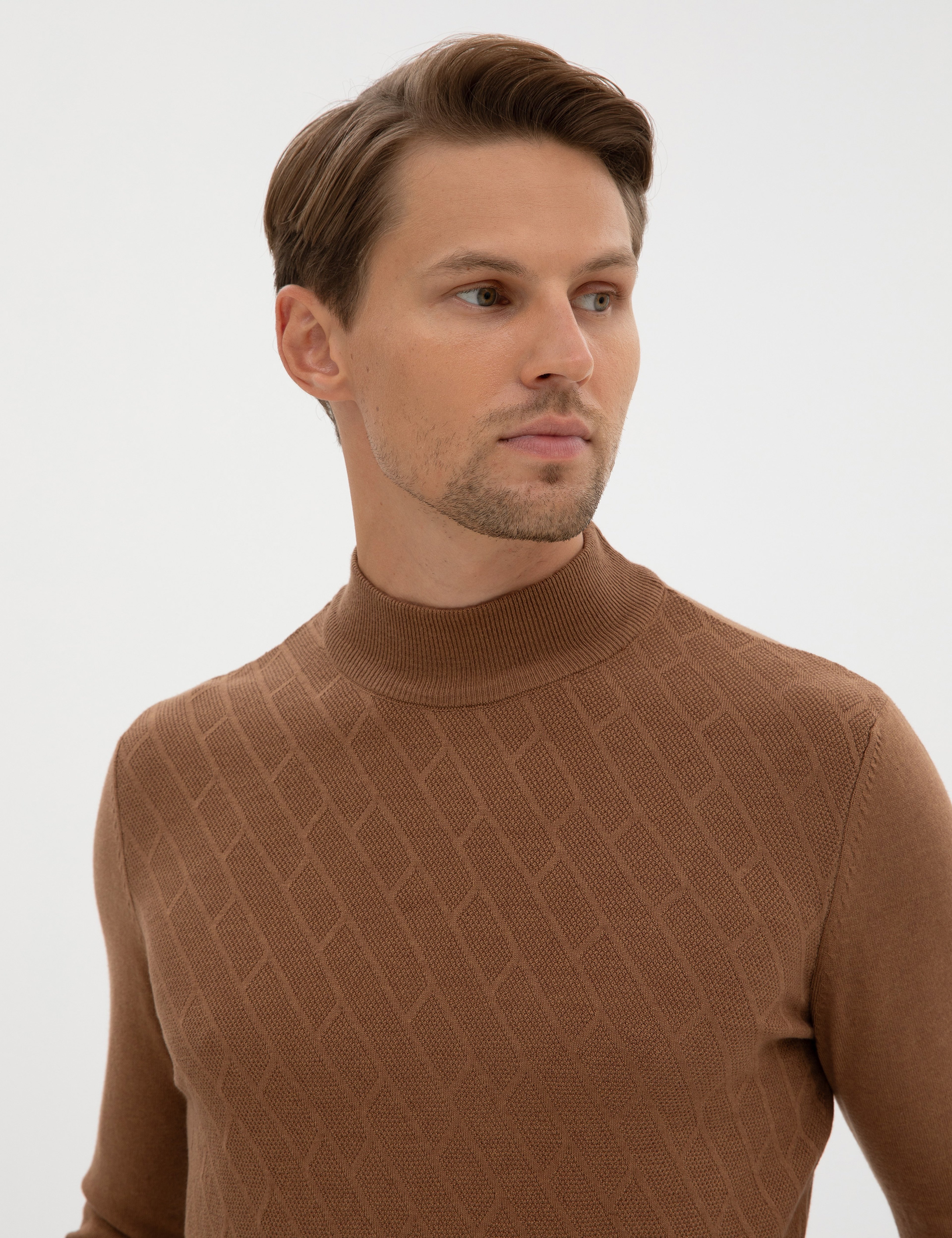 Camel Melanj Slim Fit Yarım Balıkçı Yaka Triko Kazak - Image 2
