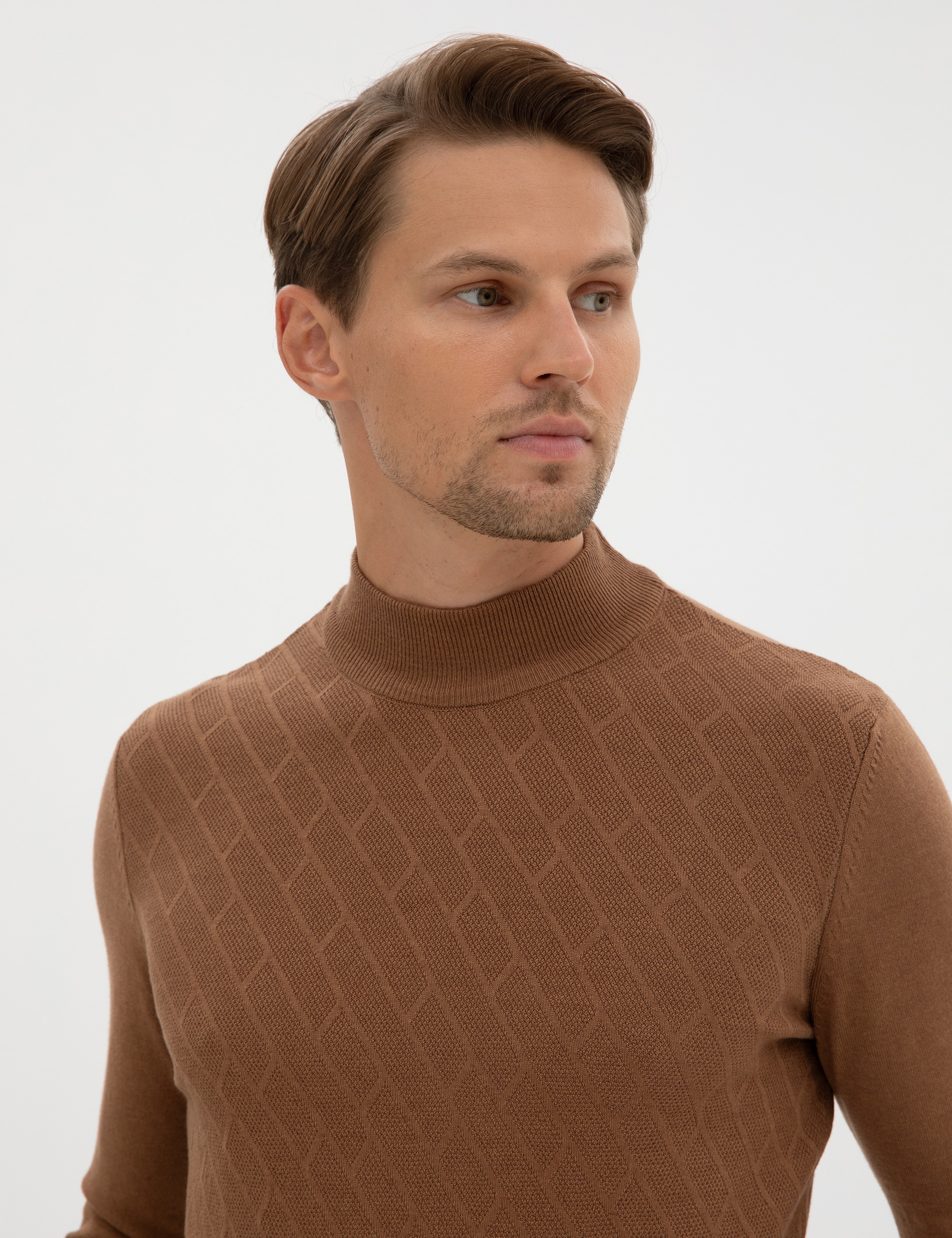 Camel Melanj Slim Fit Yarım Balıkçı Yaka Triko Kazak