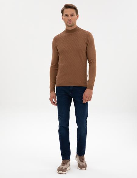 Camel Melanj Slim Fit Yarım Balıkçı Yaka Triko Kazak - 50318128026