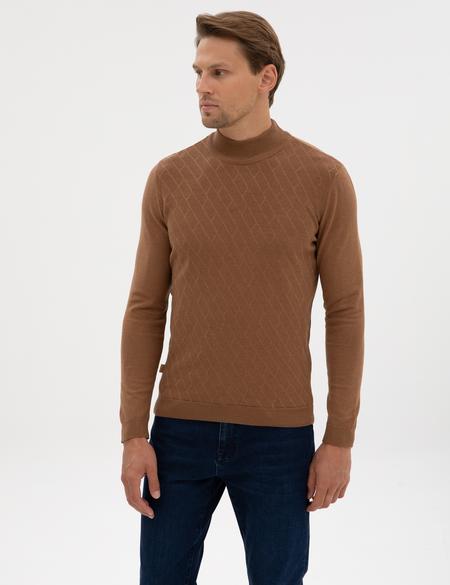 Camel Melanj Slim Fit Yarım Balıkçı Yaka Triko Kazak - 50318128026