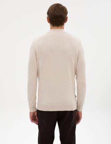 Krem Slim Fit Yarım Balıkçı Yaka Triko Kazak