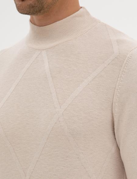 Krem Slim Fit Yarım Balıkçı Yaka Triko Kazak - 50317520023