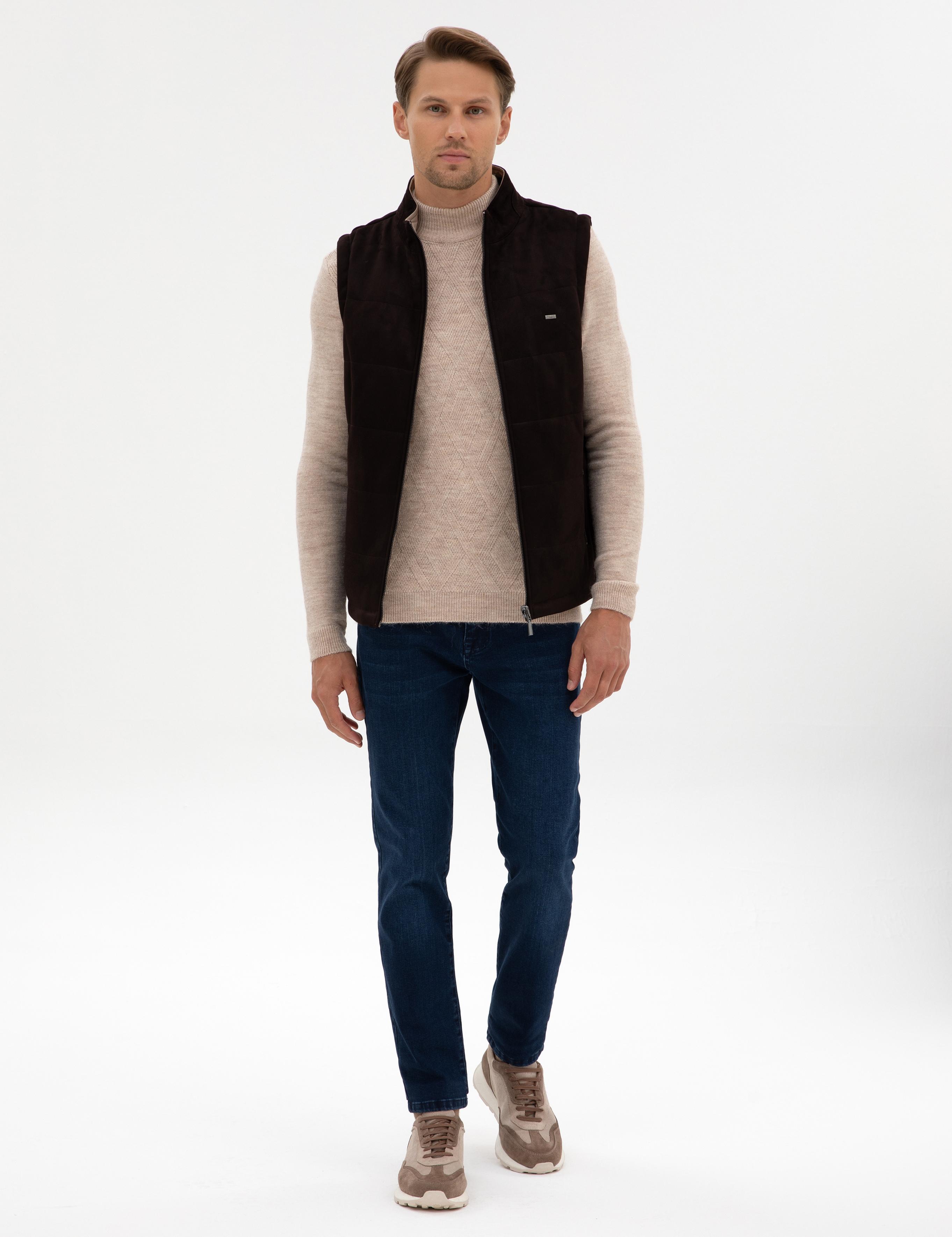 Kahverengi Suni Deri Ceket